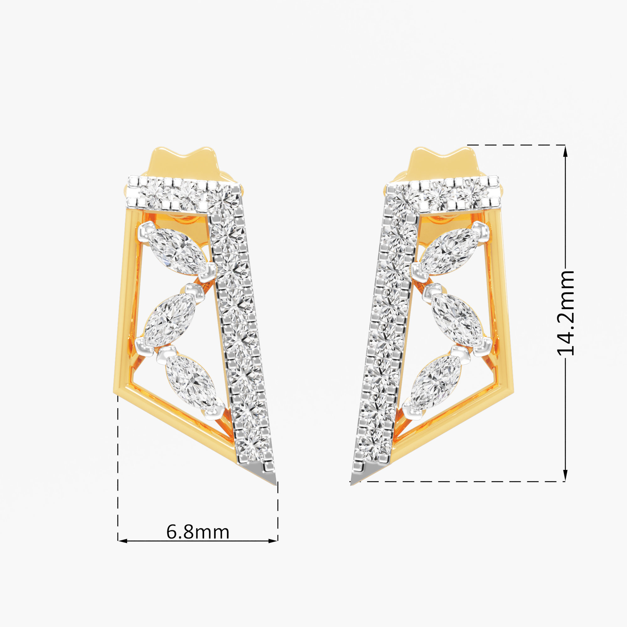 Facet Flare Stud Earrings in 9KT Yellow Gold (Diamond Quality: FG-VVS VS)