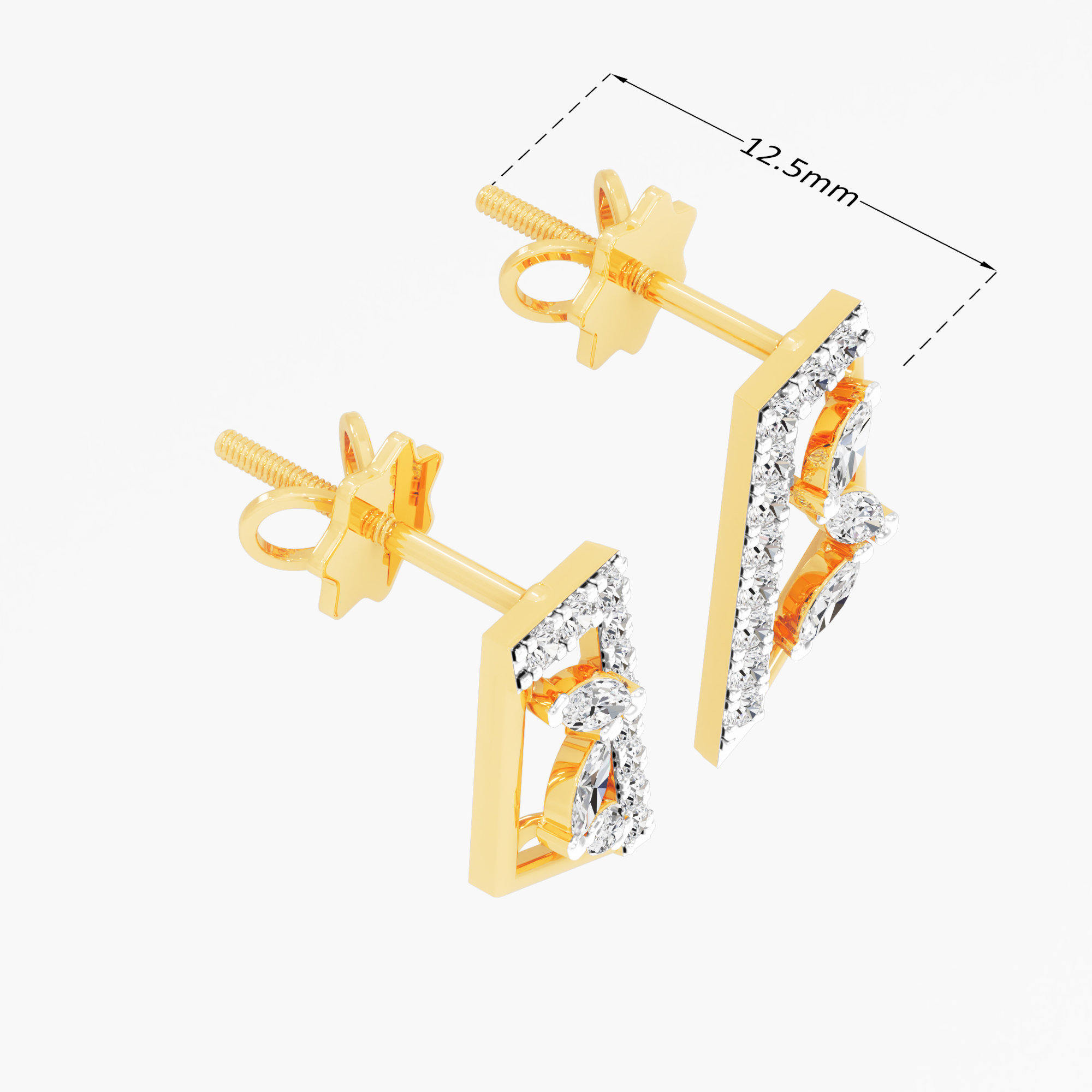Facet Flare Stud Earrings in 9KT Yellow Gold (Diamond Quality: FG-VVS VS)