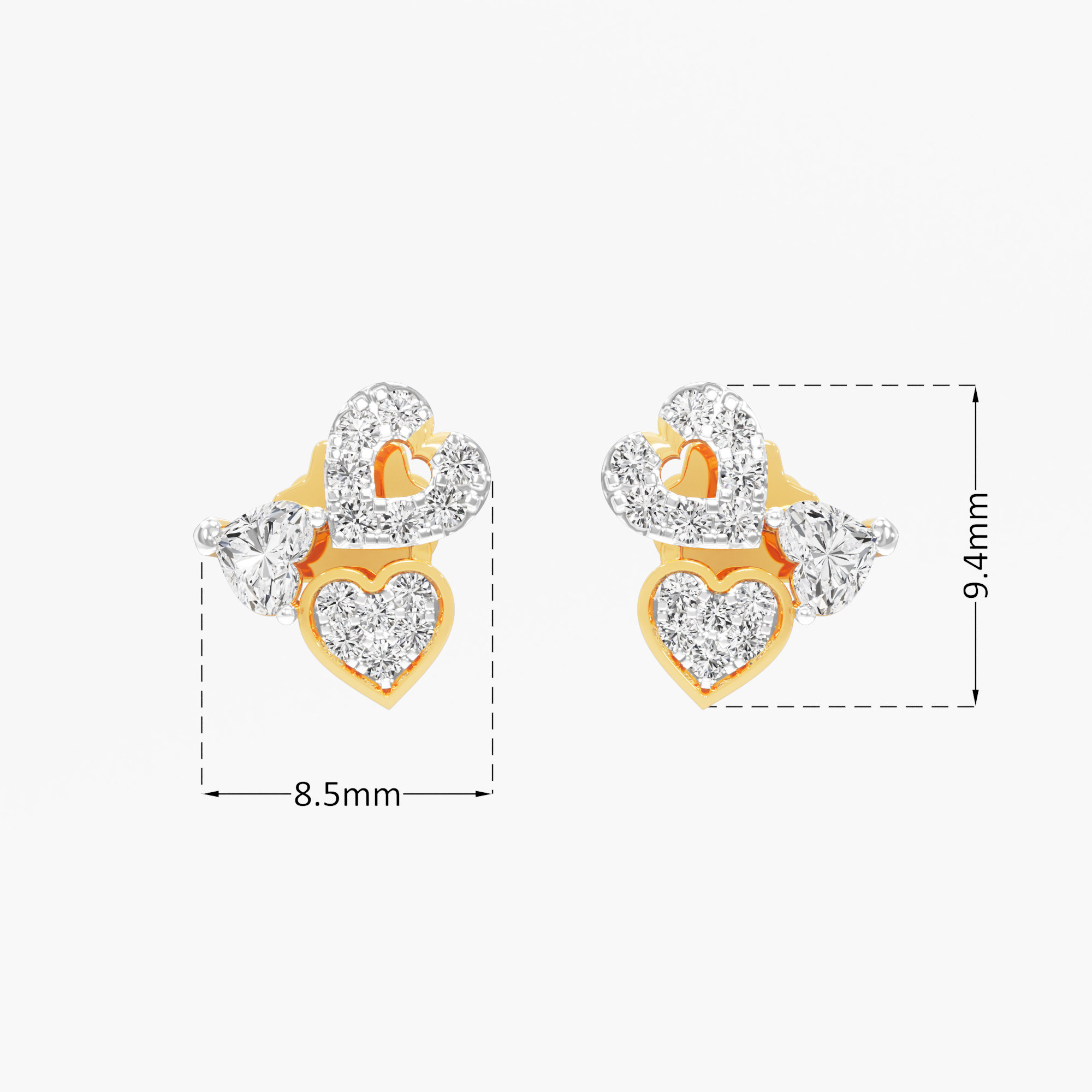 Heartfelt Glow Stud Earrings in 9KT Yellow Gold (Diamond Quality: FG-VVS VS)