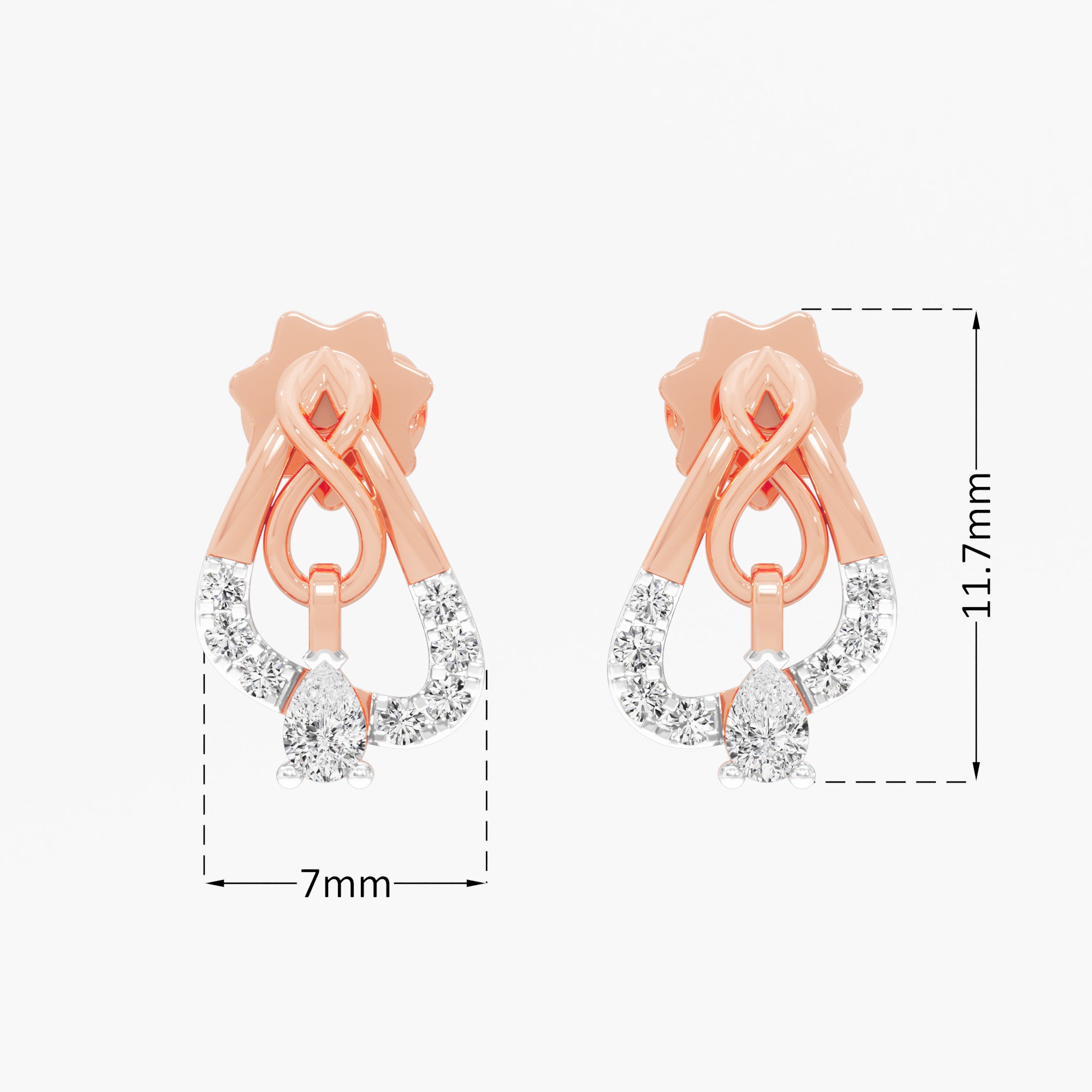 Infinity Cascade Drops Earrings in 9KT Rose Gold (Diamond Quality: FG-VVS VS)