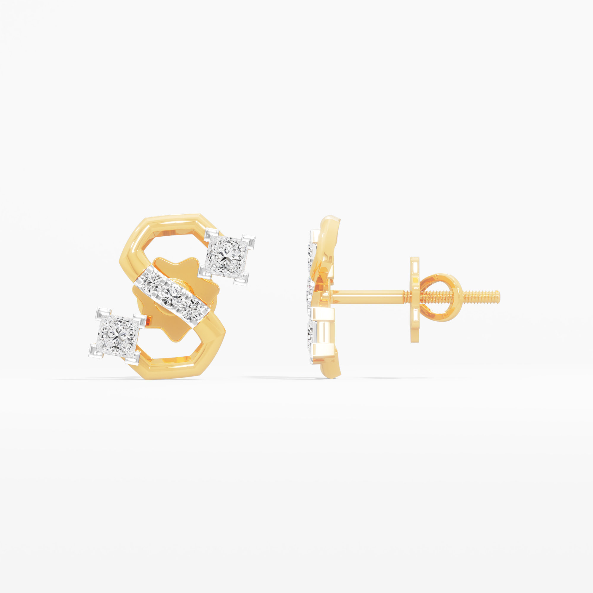 Curved Radiance Stud Earrings in 9KT Yellow Gold (Diamond Quality: FG-VVS VS)