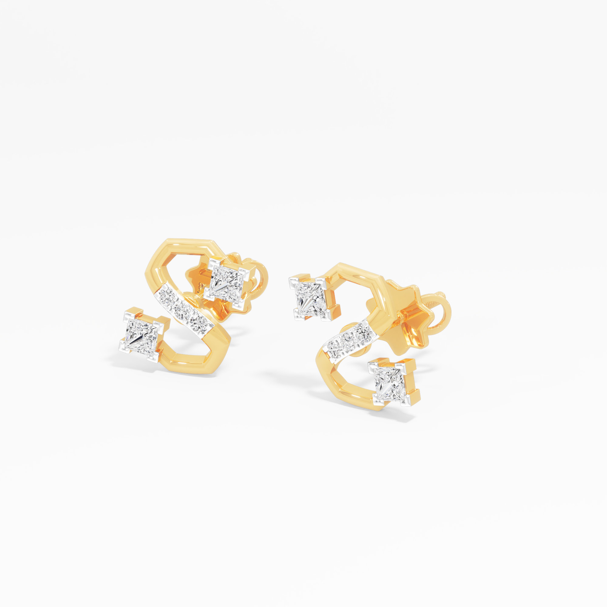 Curved Radiance Stud Earrings in 9KT Yellow Gold (Diamond Quality: FG-VVS VS)