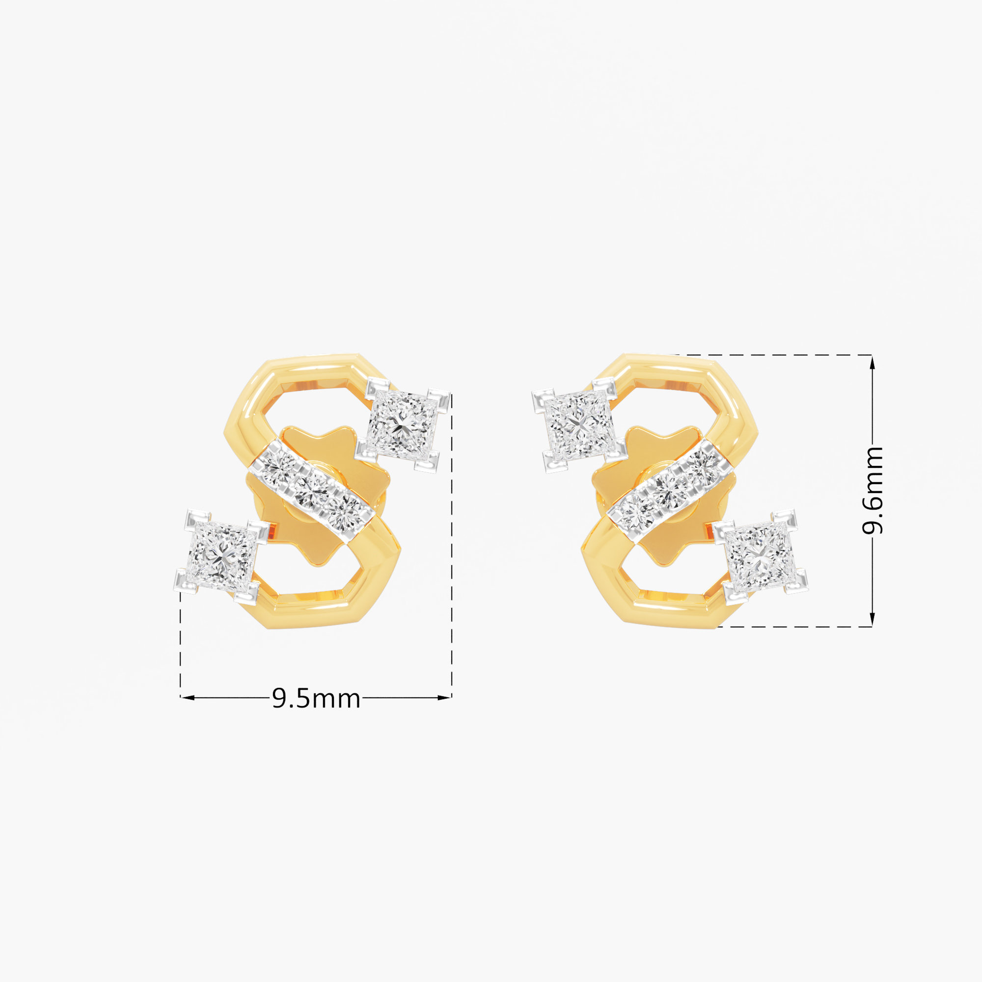 Curved Radiance Stud Earrings in 9KT Yellow Gold (Diamond Quality: FG-VVS VS)