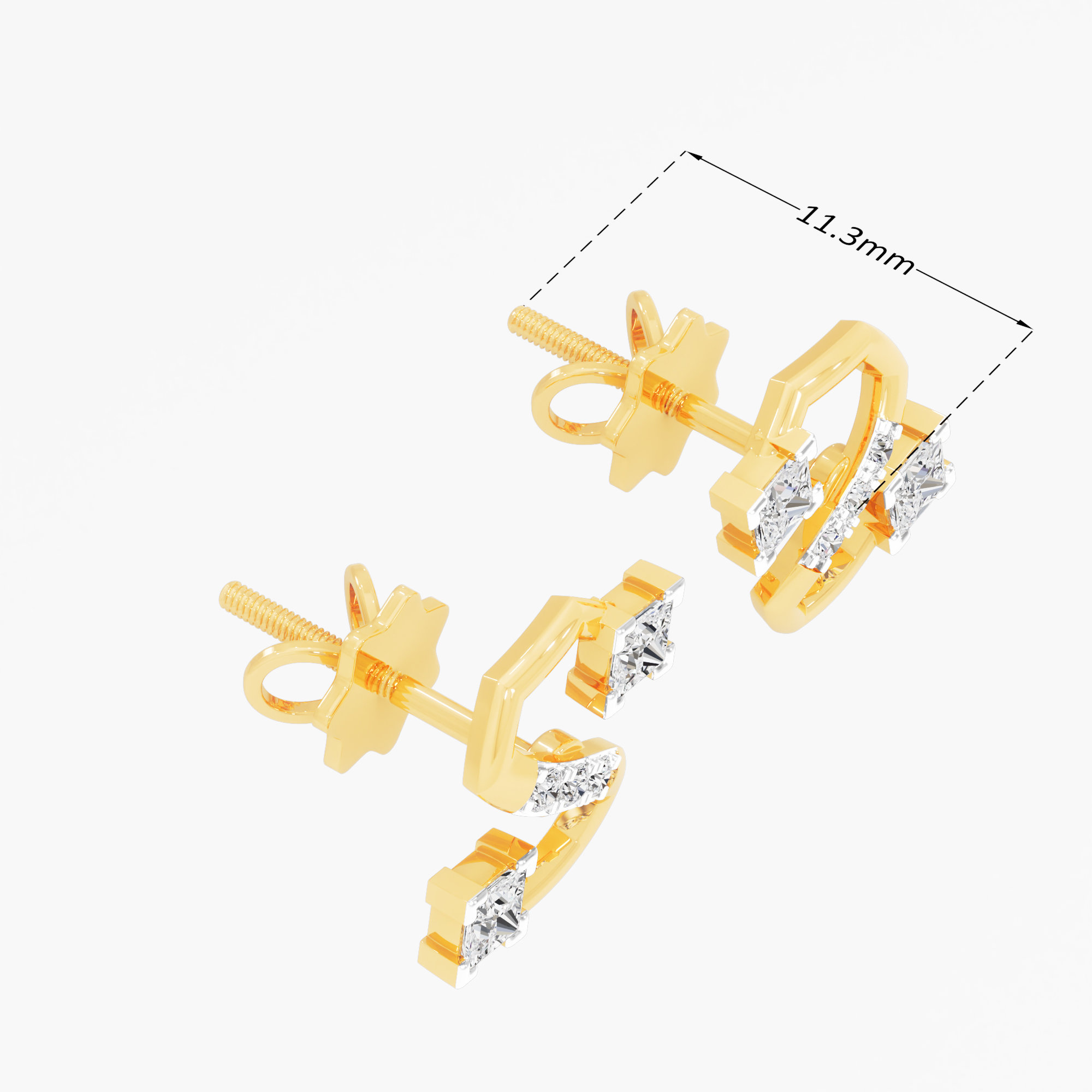 Curved Radiance Stud Earrings in 9KT Yellow Gold (Diamond Quality: FG-VVS VS)
