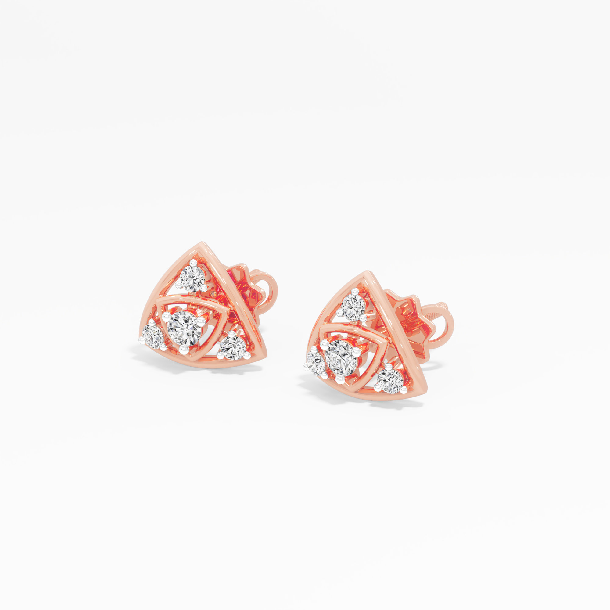 Trinity Glow Studs Earrings in 9KT Rose Gold (Diamond Quality: EF-VVS VS)