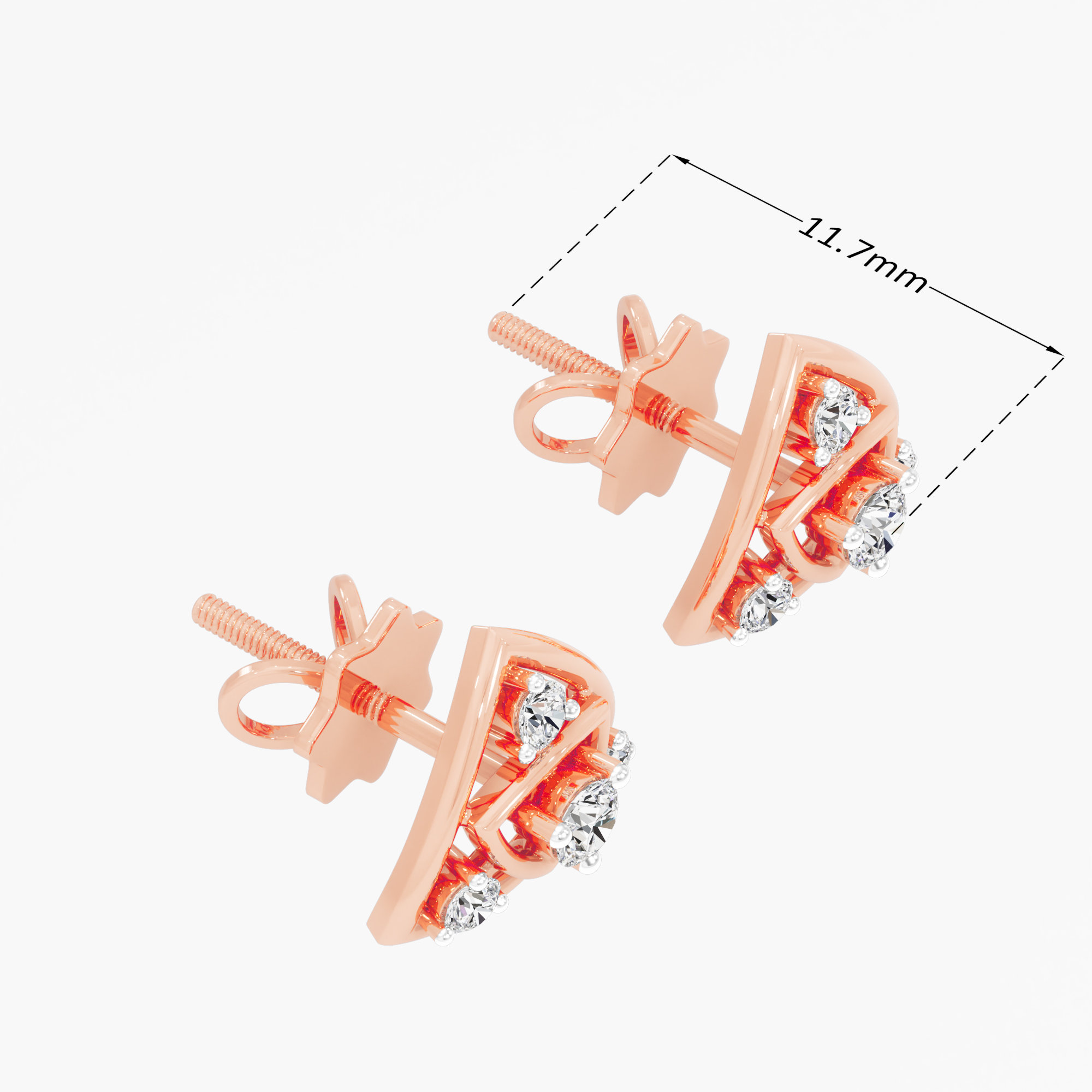 Trinity Glow Studs Earrings in 9KT Rose Gold (Diamond Quality: EF-VVS VS)