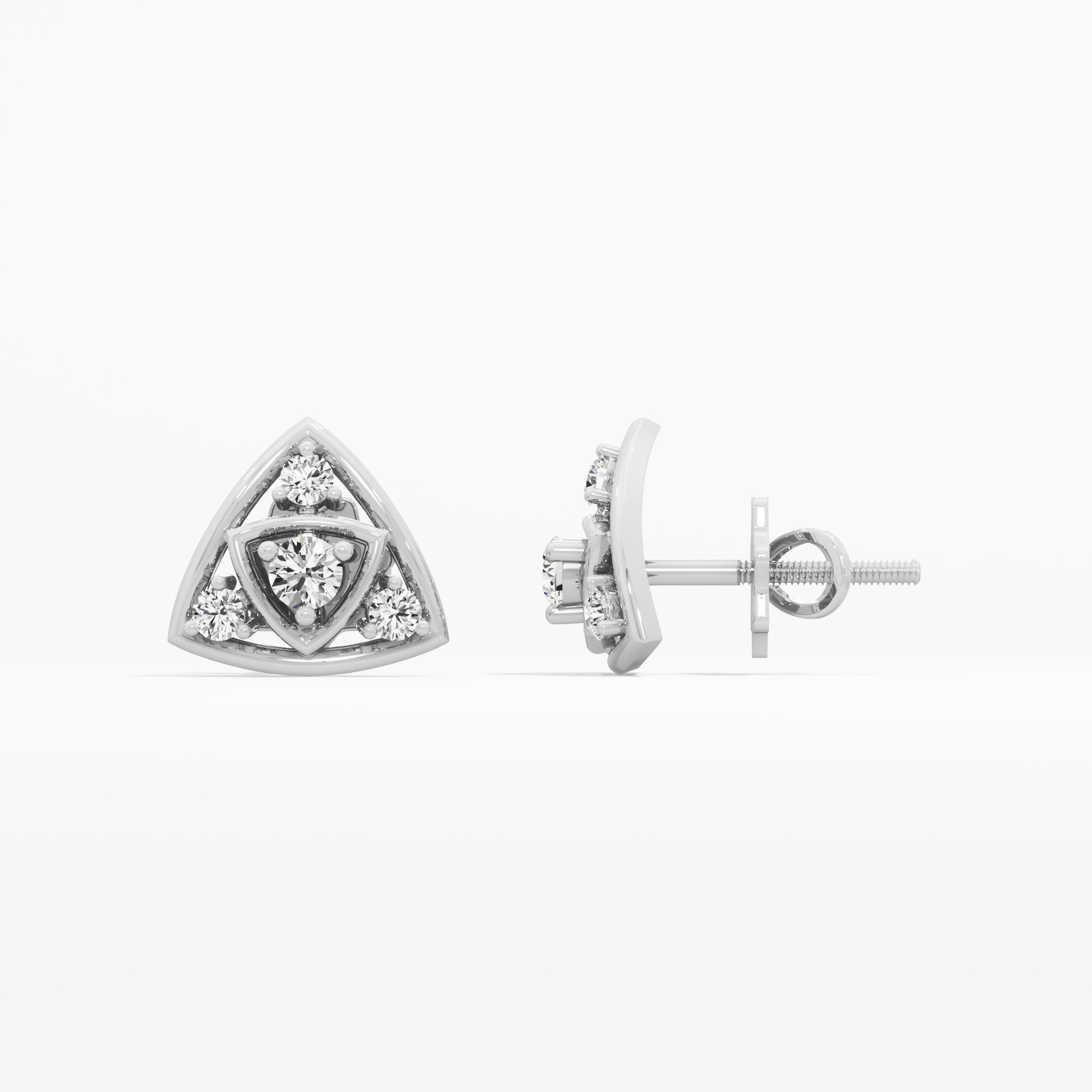 Trinity Glow Studs Earrings in 9KT White Gold (Diamond Quality: EF-VVS VS)