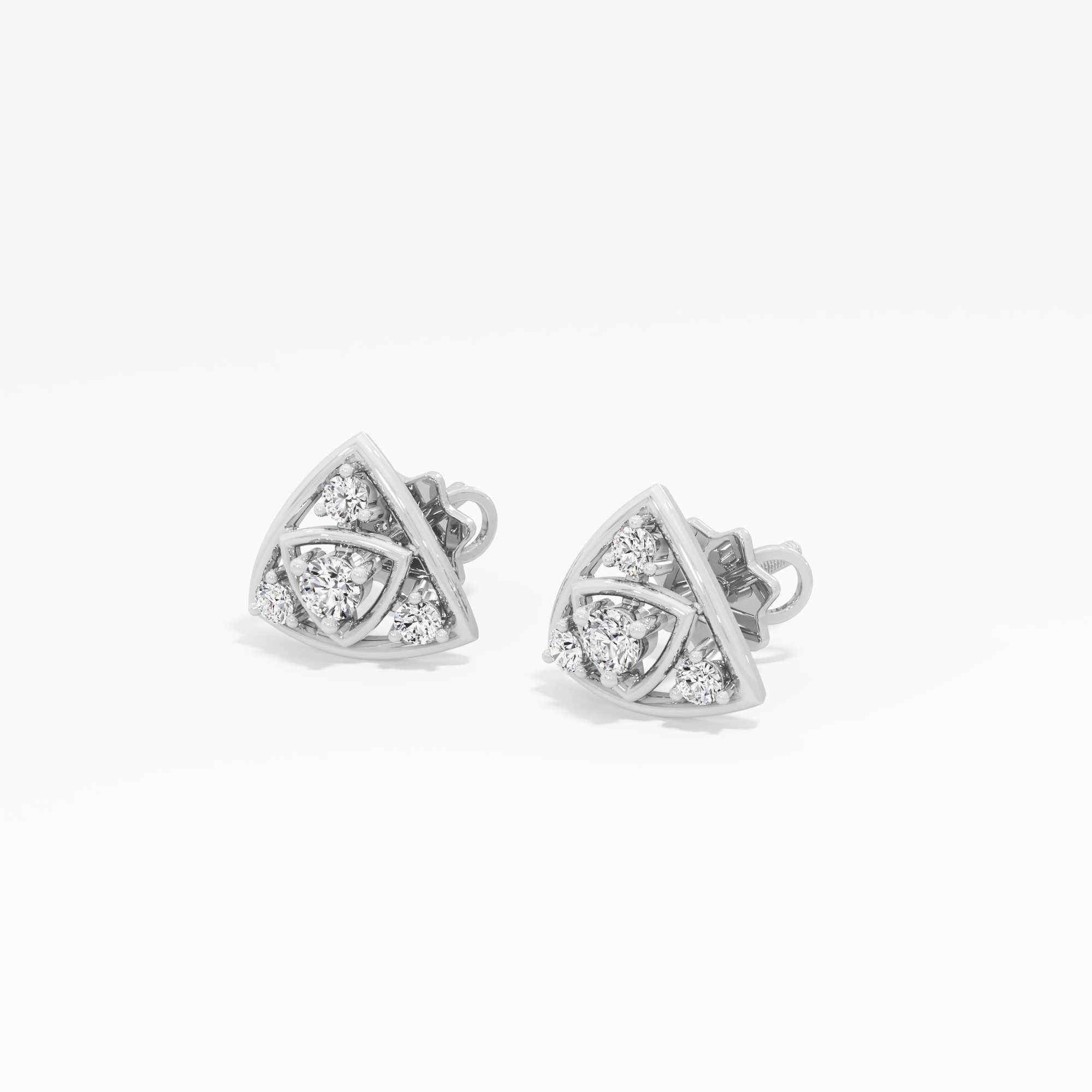 Trinity Glow Studs Earrings in 9KT White Gold (Diamond Quality: EF-VVS VS)