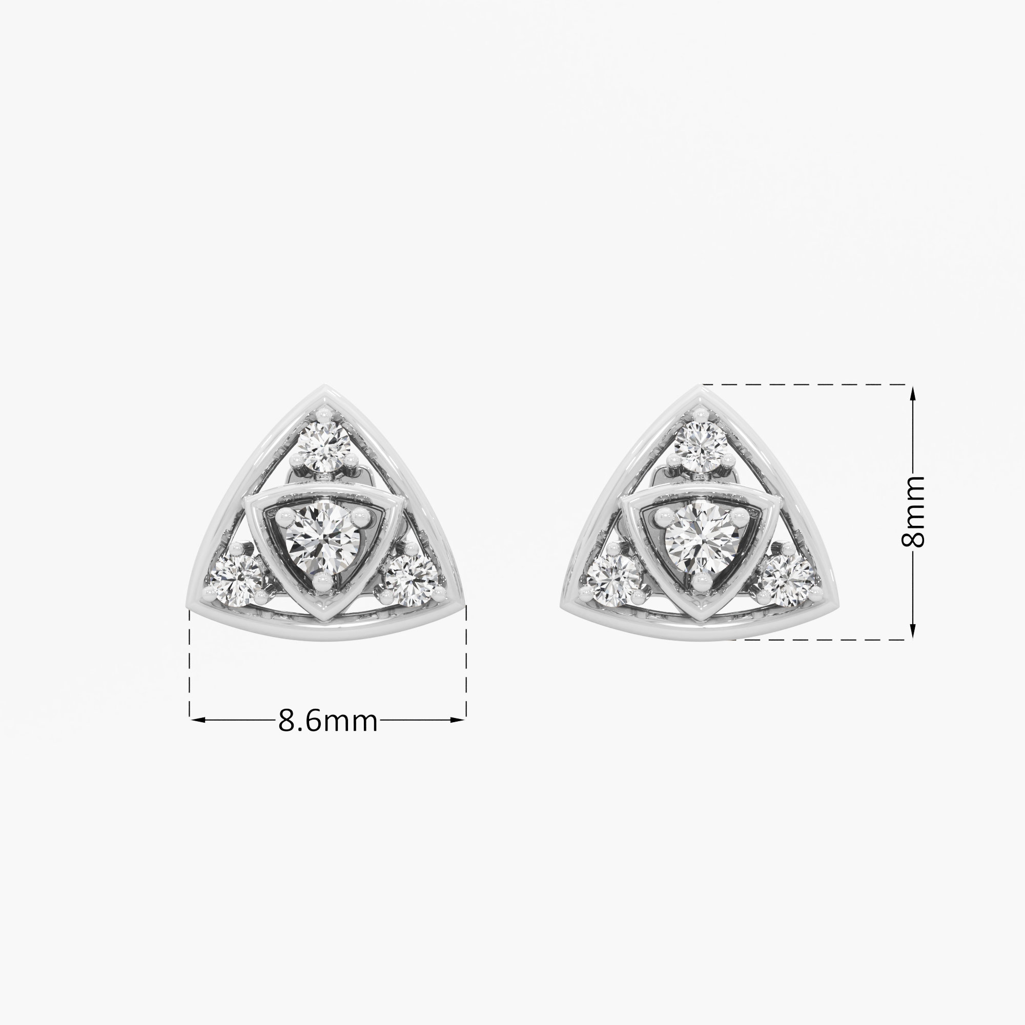 Trinity Glow Studs Earrings in 9KT White Gold (Diamond Quality: EF-VVS VS)