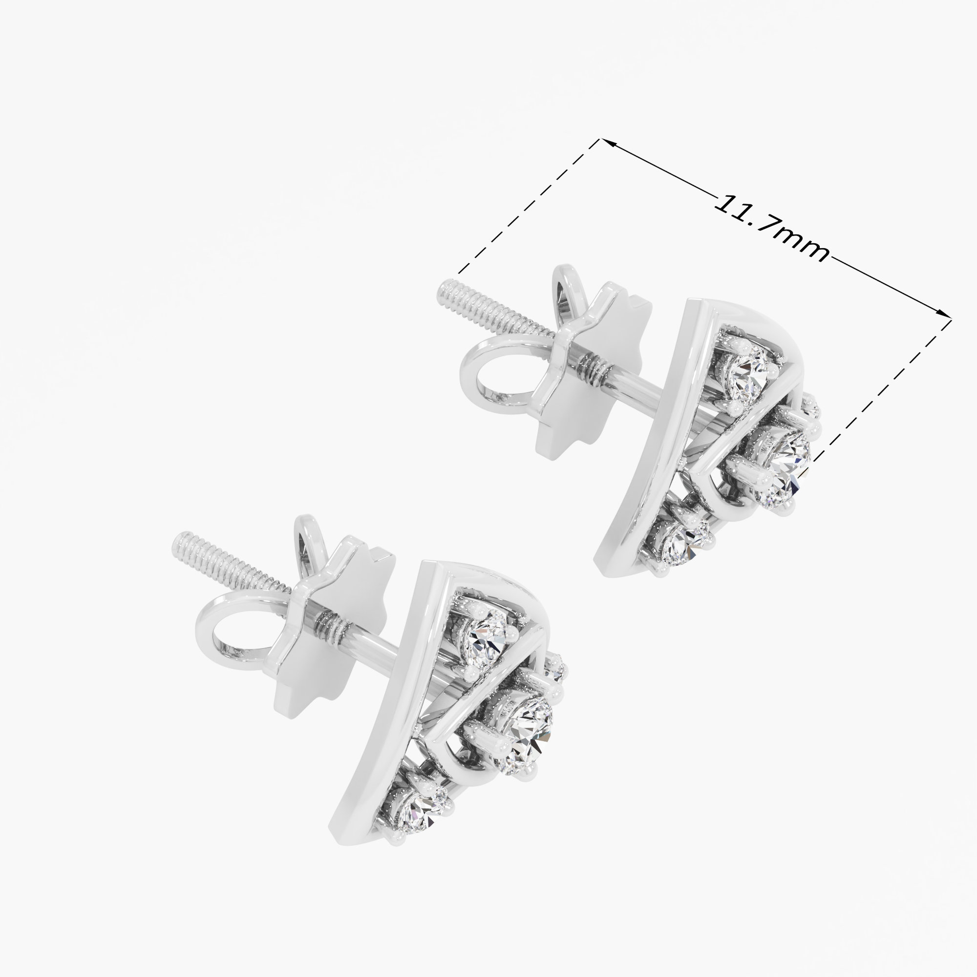 Trinity Glow Studs Earrings in 9KT White Gold (Diamond Quality: EF-VVS VS)