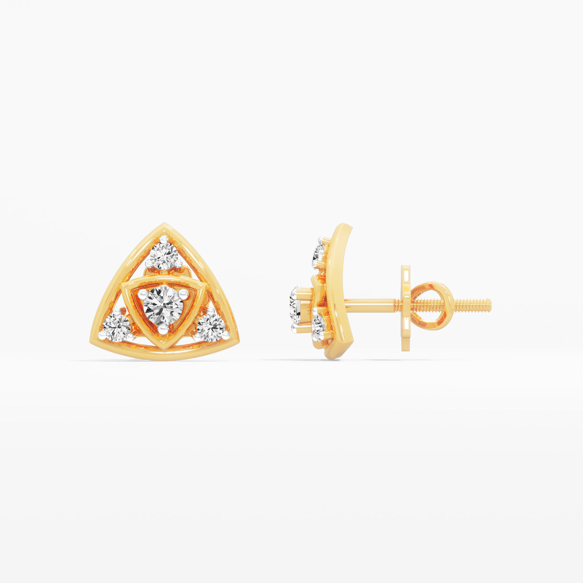 Trinity Glow Studs Earrings in 9KT Yellow Gold (Diamond Quality: EF-VVS VS)