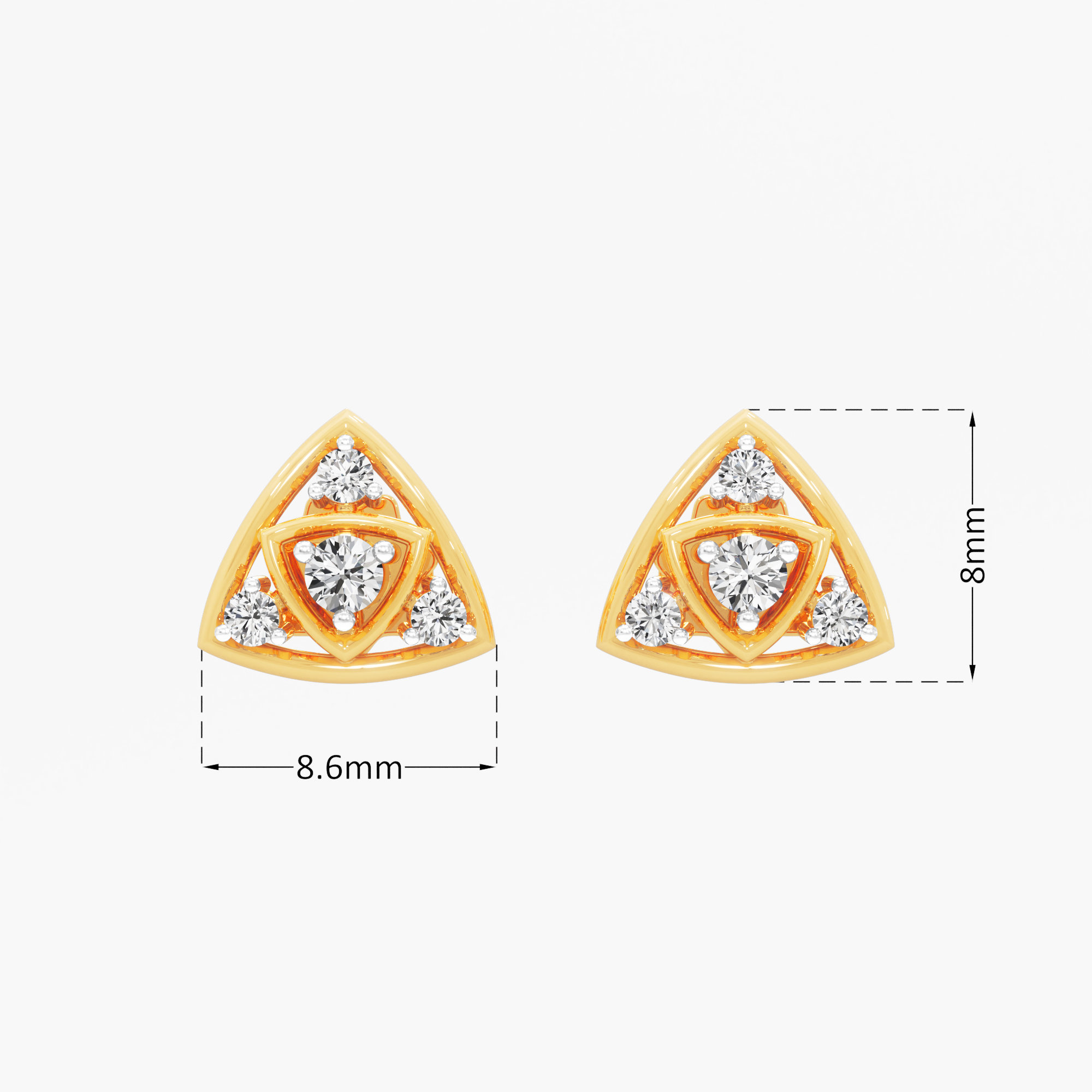 Trinity Glow Studs Earrings in 9KT Yellow Gold (Diamond Quality: EF-VVS VS)