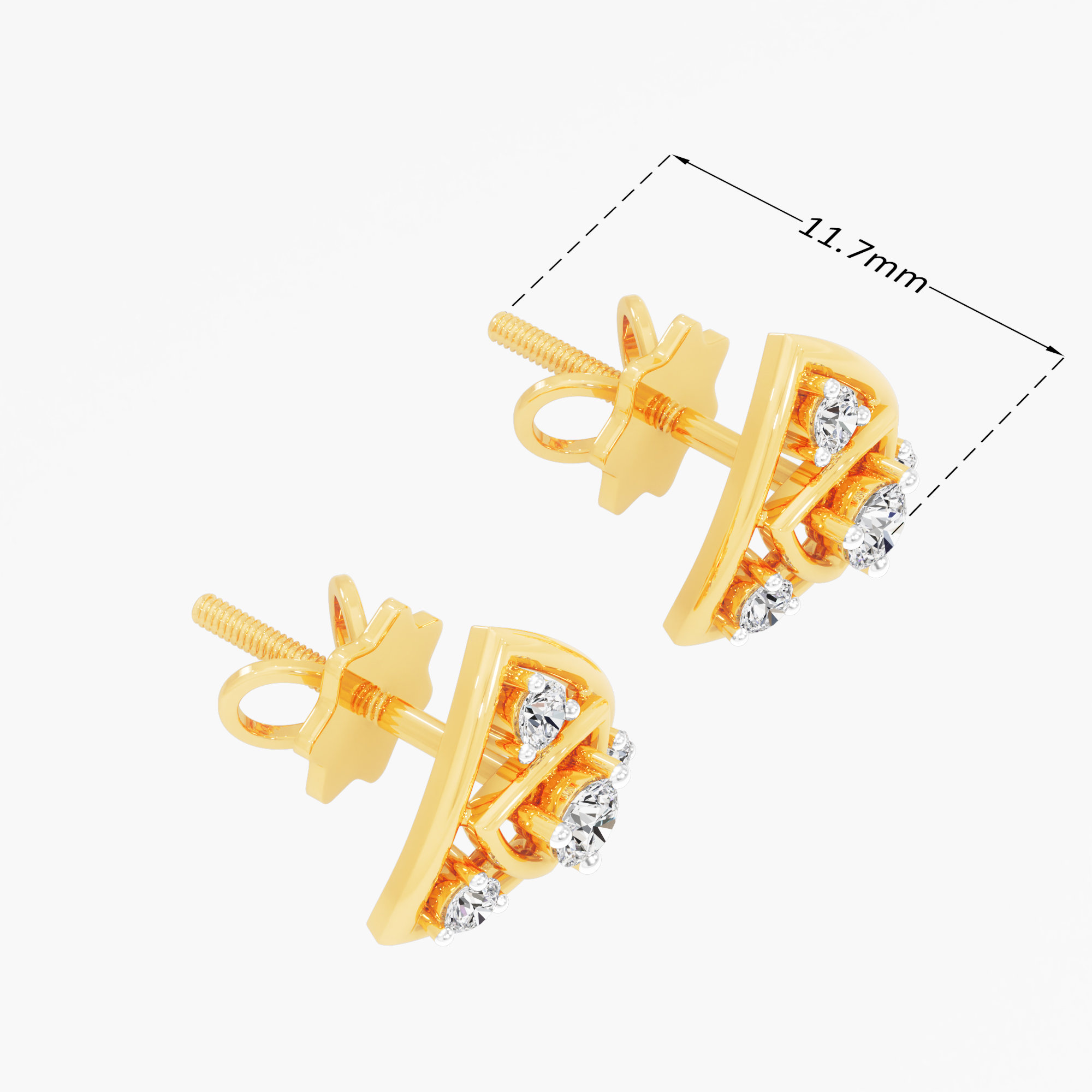 Trinity Glow Studs Earrings in 9KT Yellow Gold (Diamond Quality: EF-VVS VS)