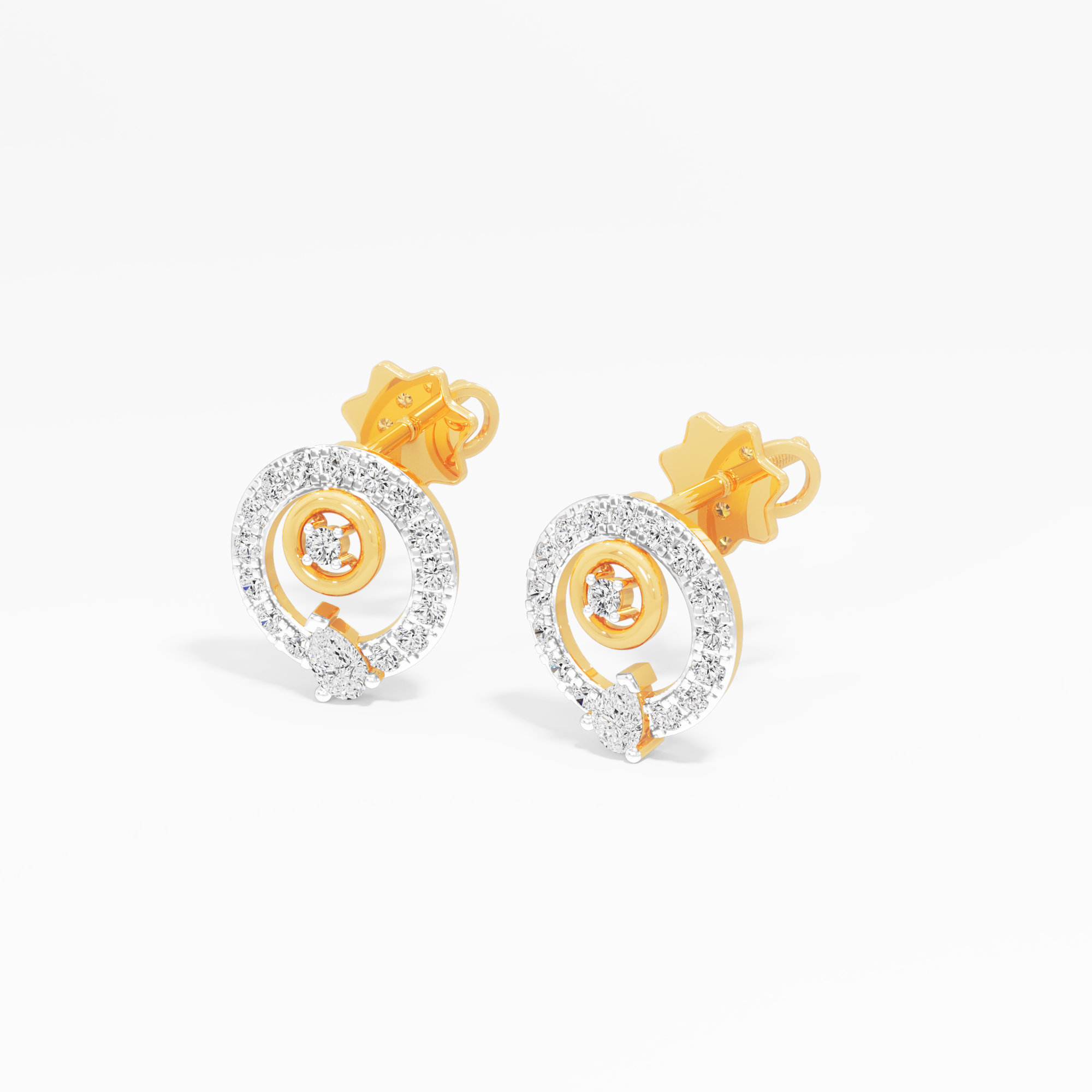 Dewdrop Bloom Stud Earrings in 9KT Yellow Gold (Diamond Quality: FG-VVS VS)
