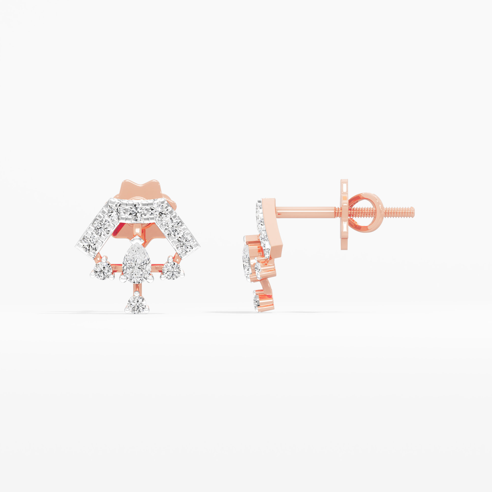 Gilded Fan Studs Earrings in 9KT Rose Gold (Diamond Quality: FG-VVS VS)