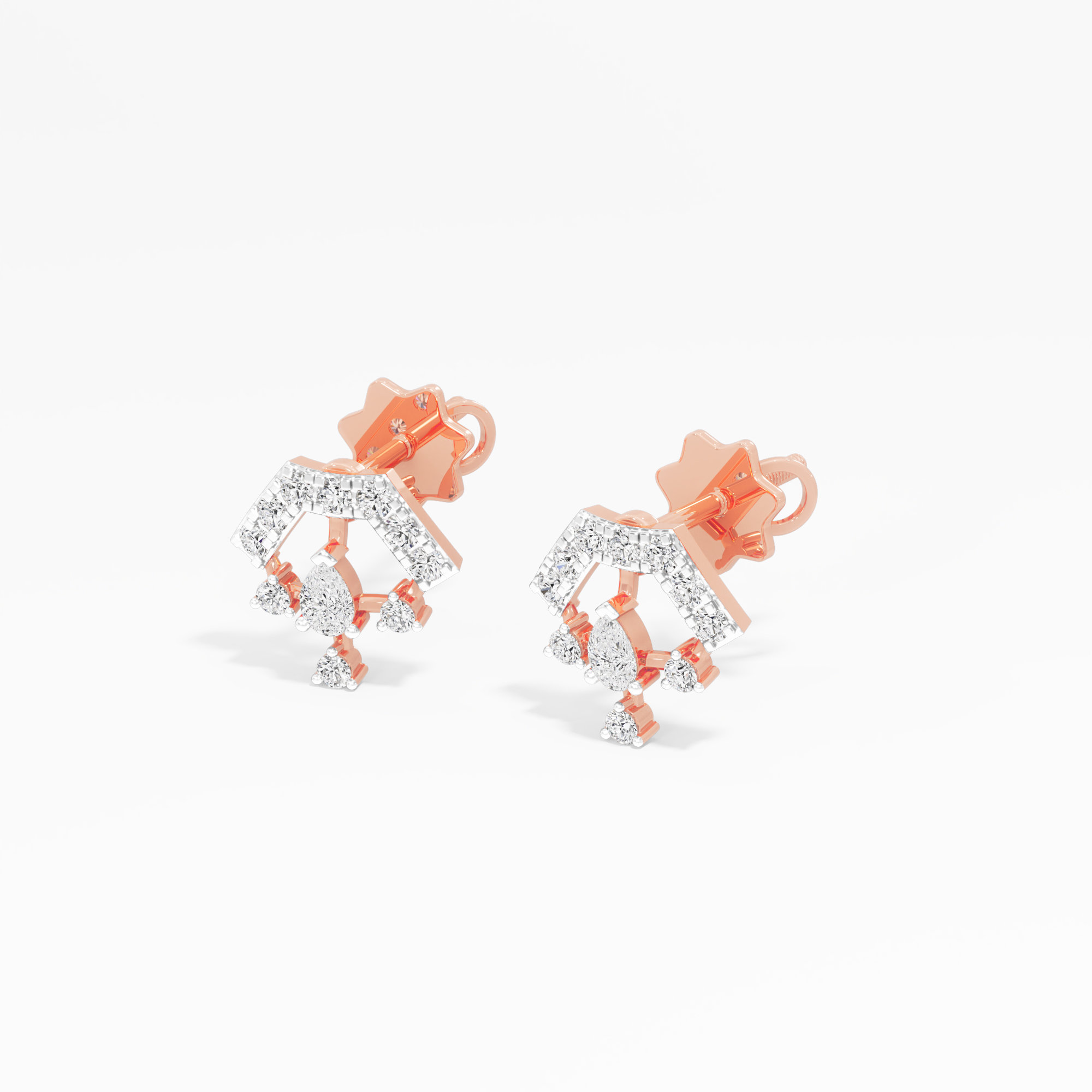 Gilded Fan Studs Earrings in 9KT Rose Gold (Diamond Quality: FG-VVS VS)