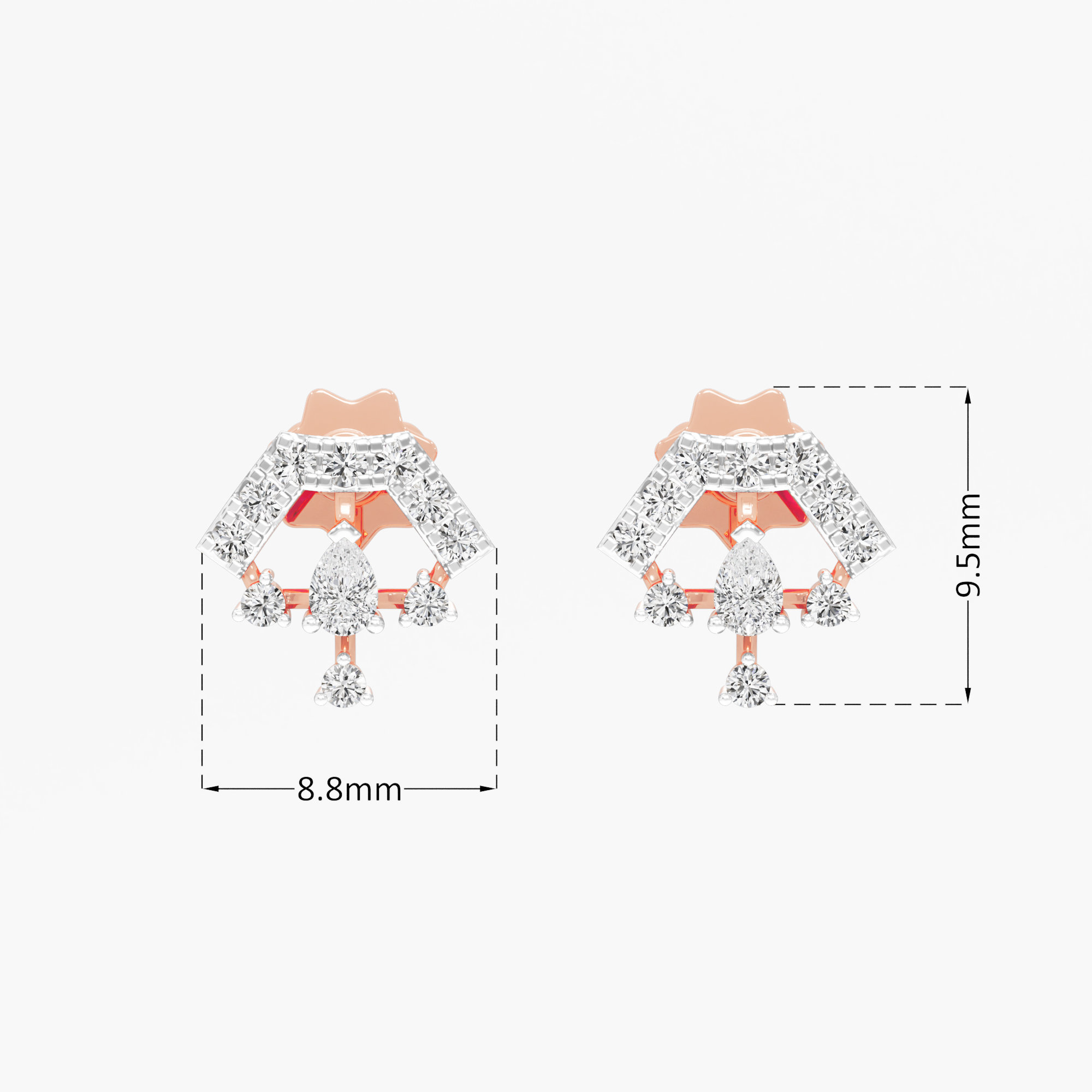 Gilded Fan Studs Earrings in 9KT Rose Gold (Diamond Quality: FG-VVS VS)