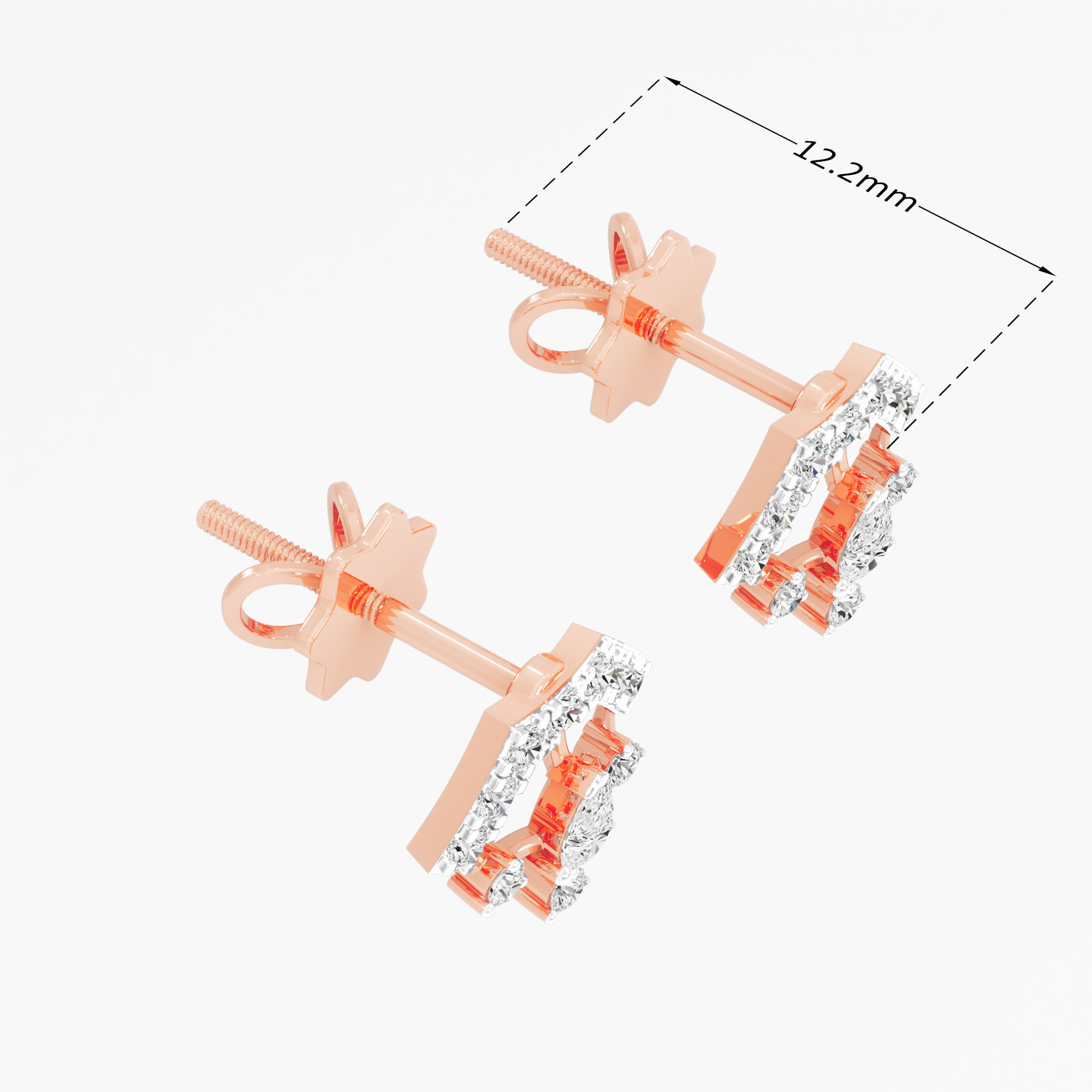 Gilded Fan Studs Earrings in 9KT Rose Gold (Diamond Quality: FG-VVS VS)