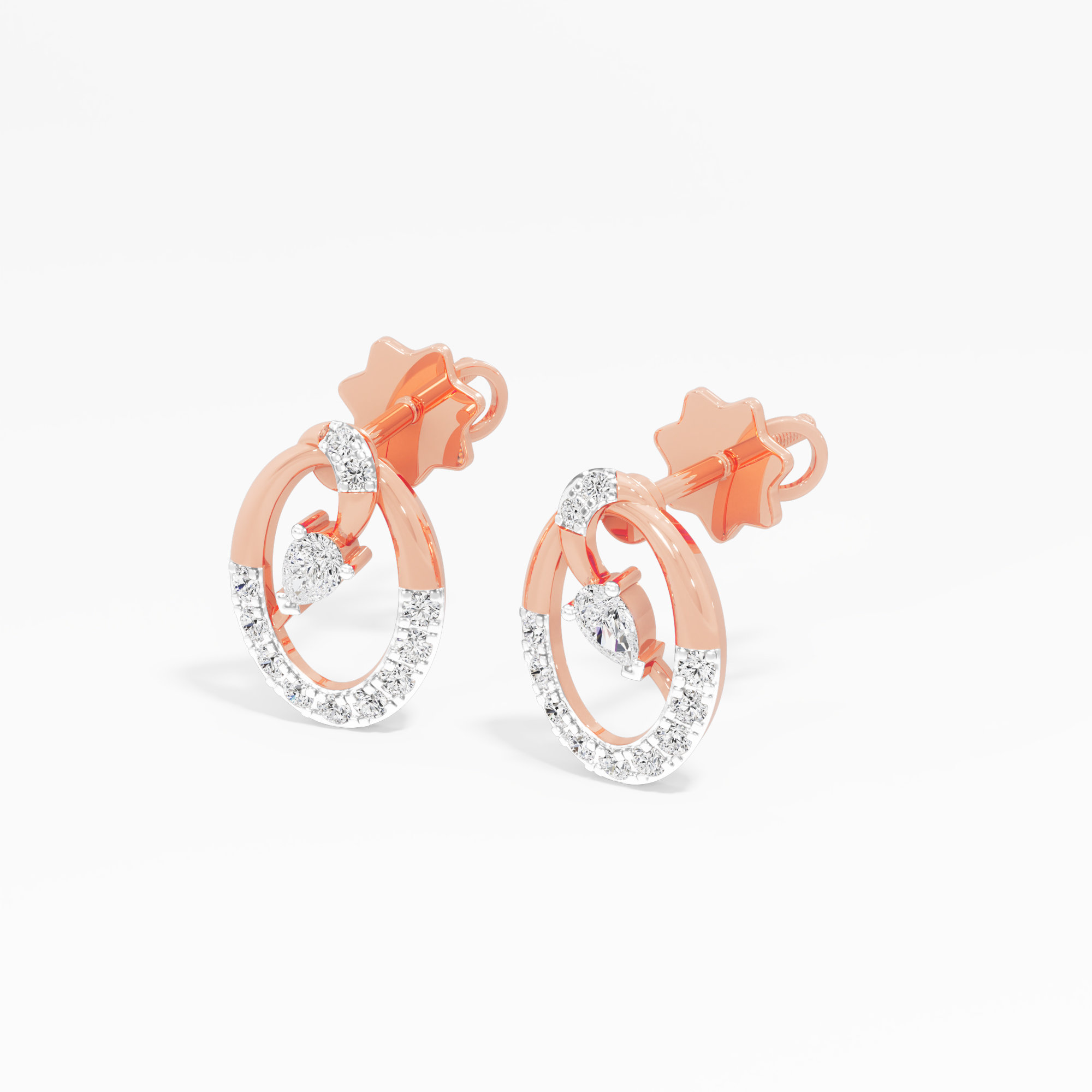 Gilded Orbit Studs Studs Earrings in 9KT Rose Gold (Diamond Quality: FG-VVS VS)