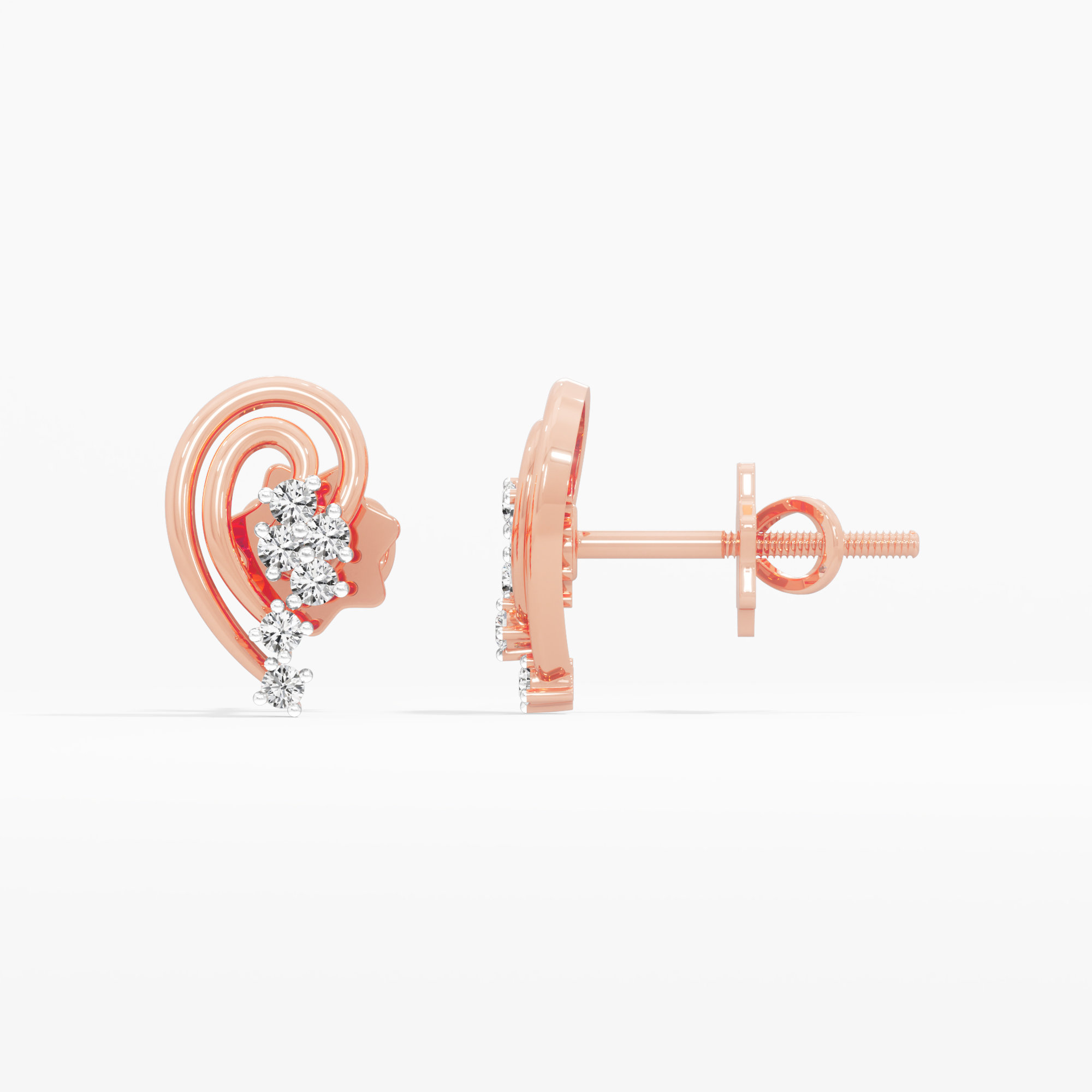 Luminous Curve Studs Earrings in 9KT Rose Gold (Diamond Quality: EF-VVS VS)