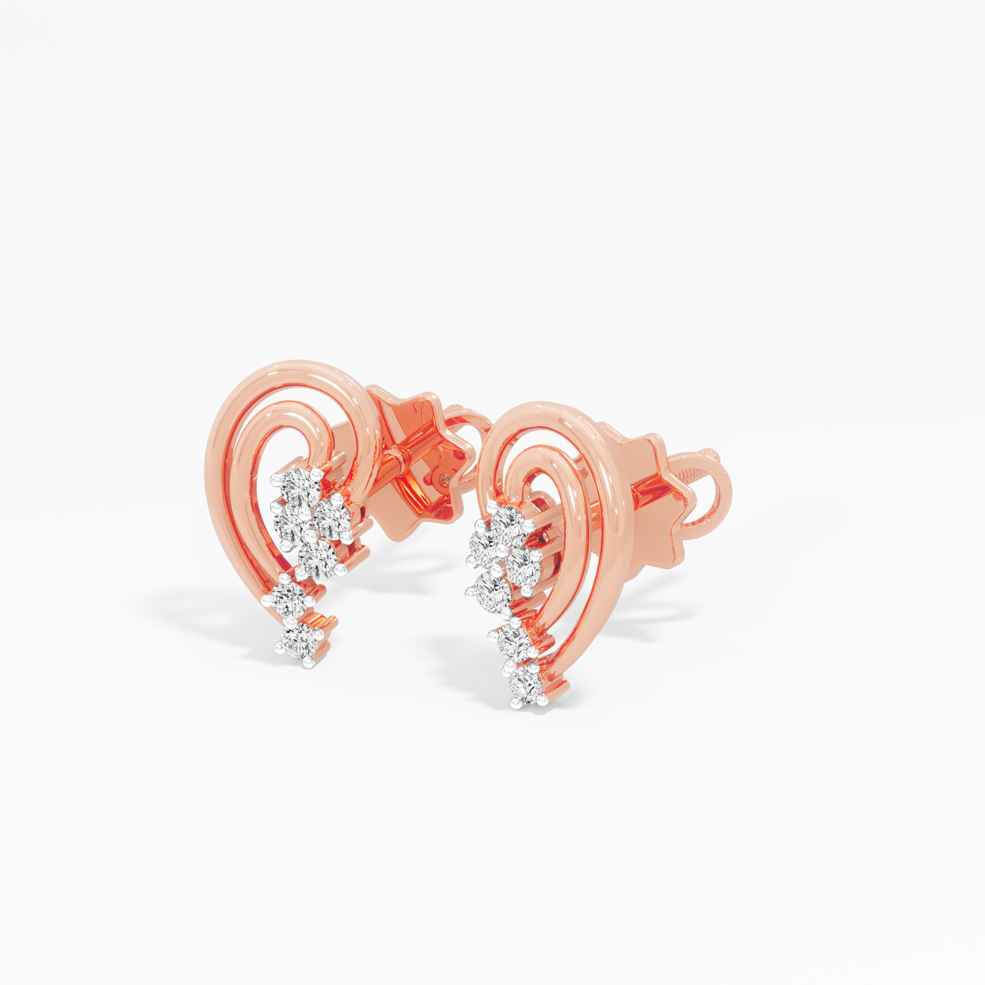 Luminous Curve Studs Earrings in 9KT Rose Gold (Diamond Quality: EF-VVS VS)