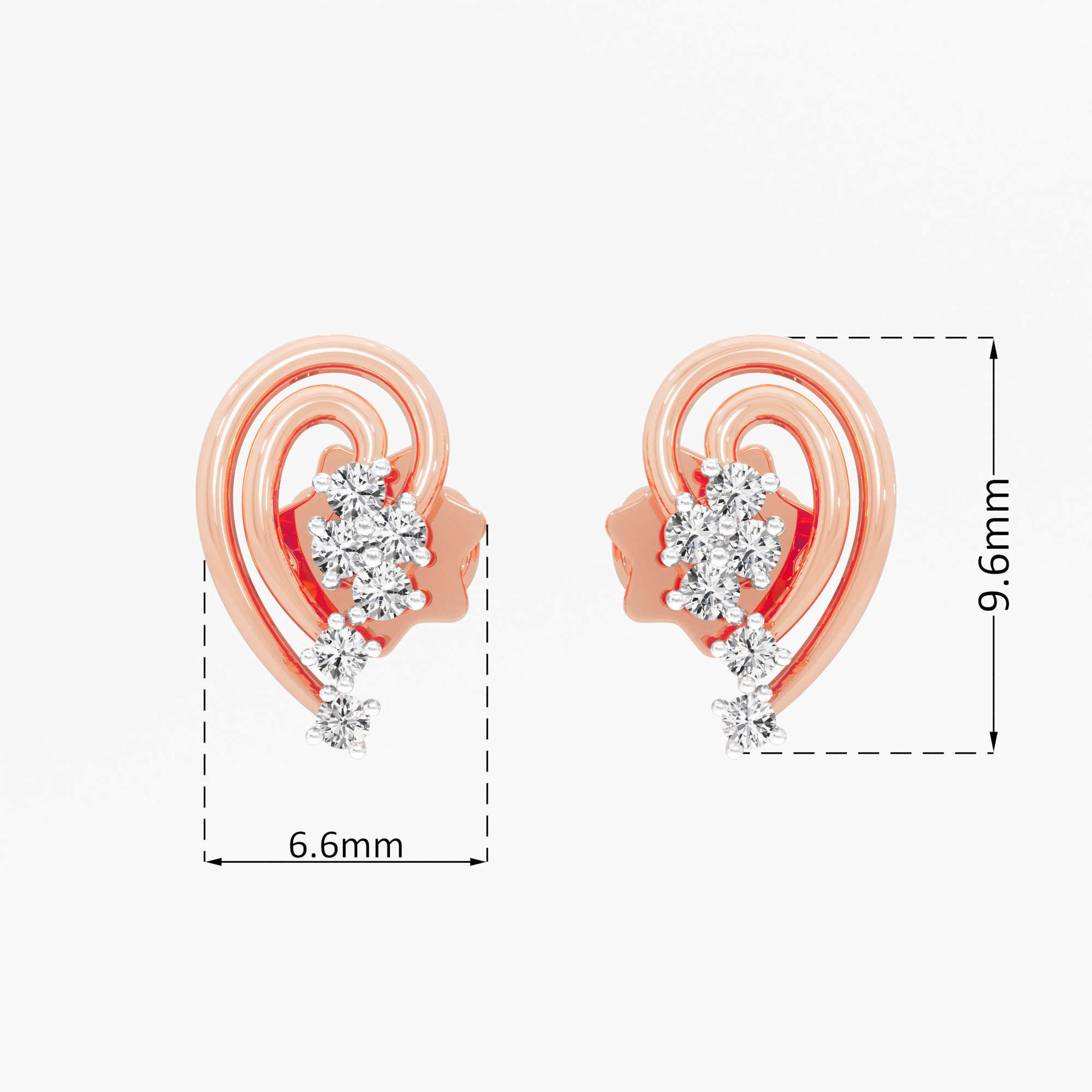 Luminous Curve Studs Earrings in 9KT Rose Gold (Diamond Quality: EF-VVS VS)