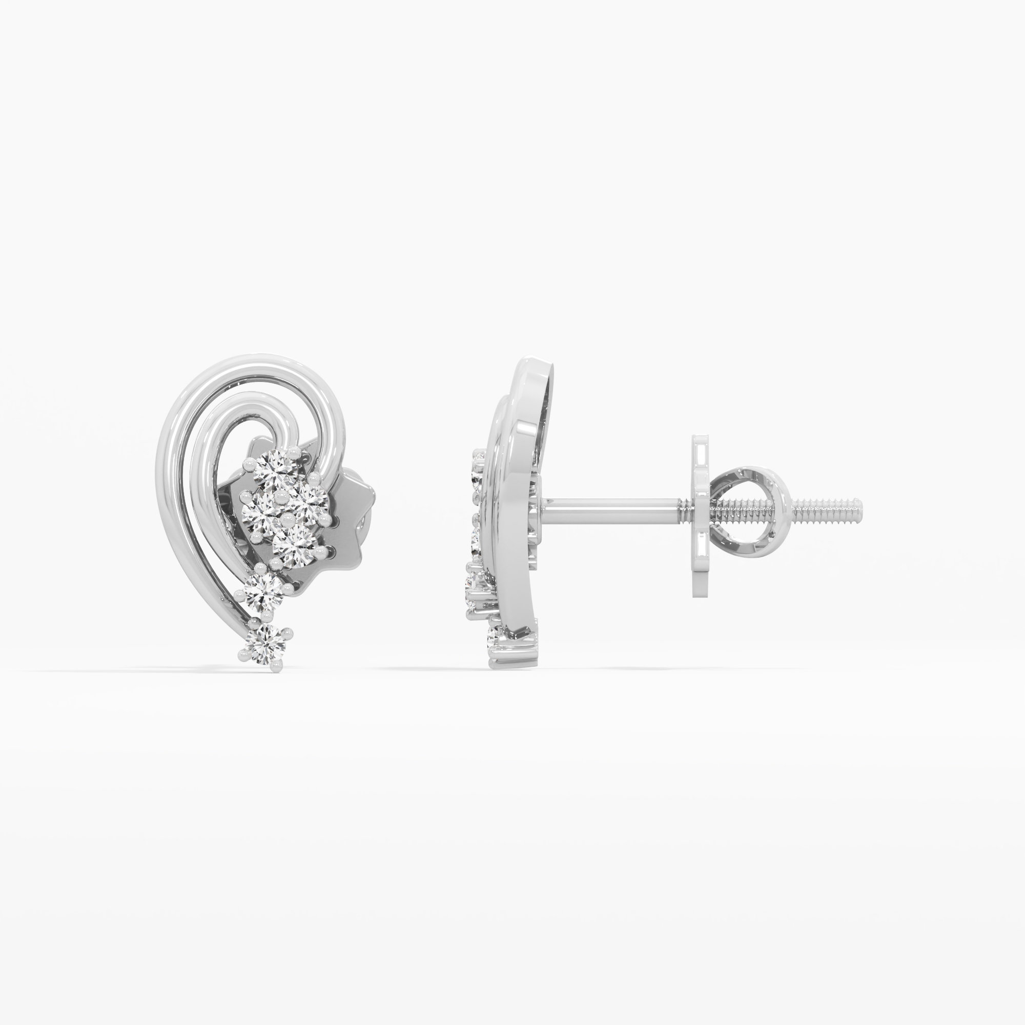 Luminous Curve Studs Earrings in 9KT White Gold (Diamond Quality: EF-VVS VS)