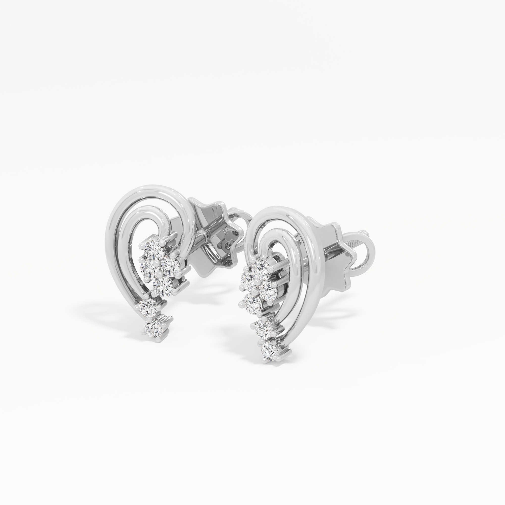 Luminous Curve Studs Earrings in 9KT White Gold (Diamond Quality: EF-VVS VS)