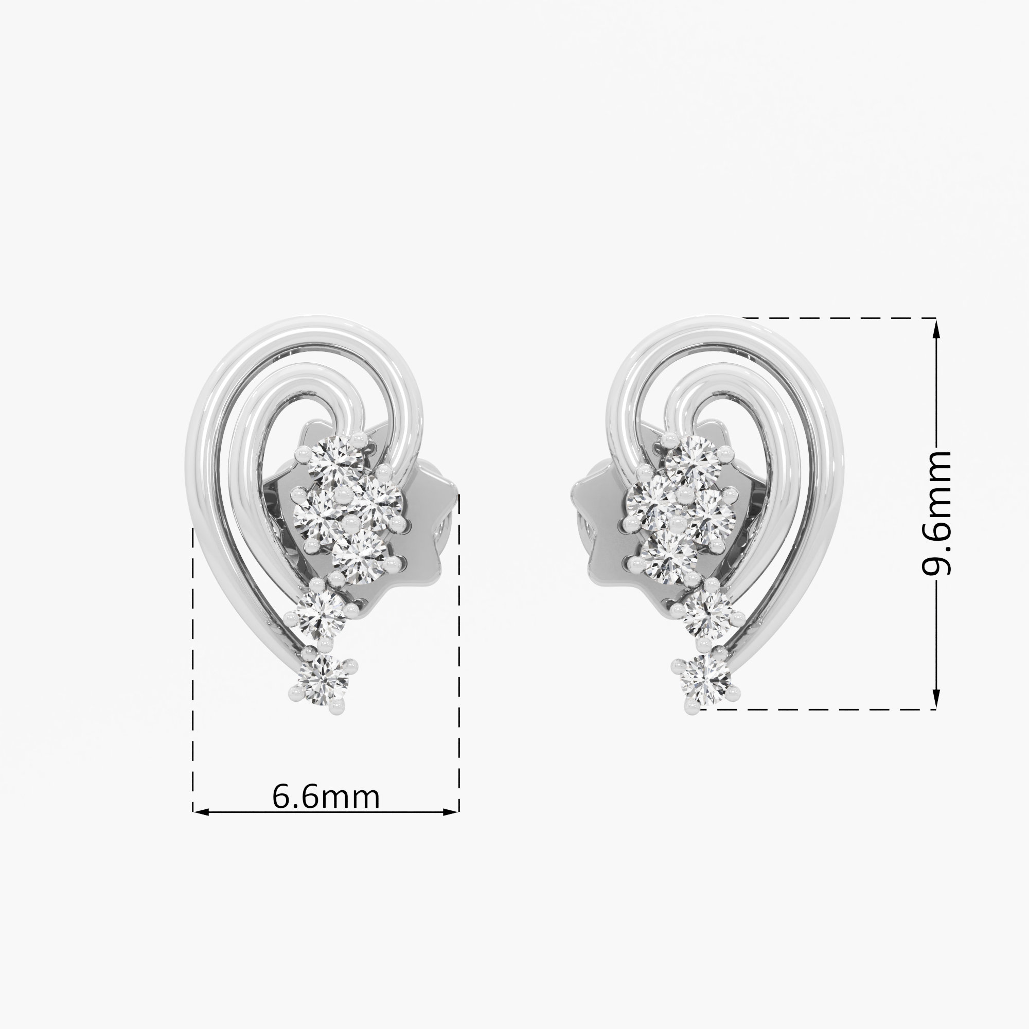 Luminous Curve Studs Earrings in 9KT White Gold (Diamond Quality: EF-VVS VS)