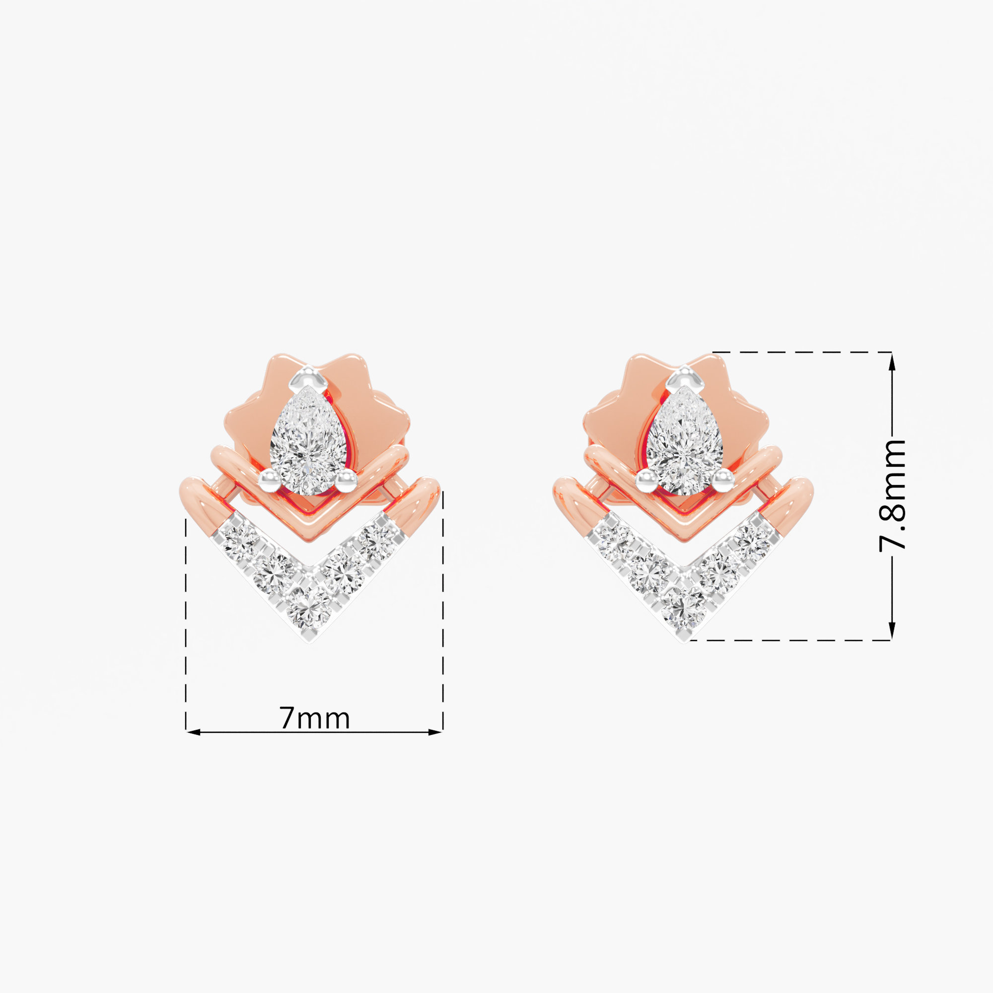 Ascendant Sparkle Studs Earrings in 9KT Rose Gold (Diamond Quality: FG-VVS VS)