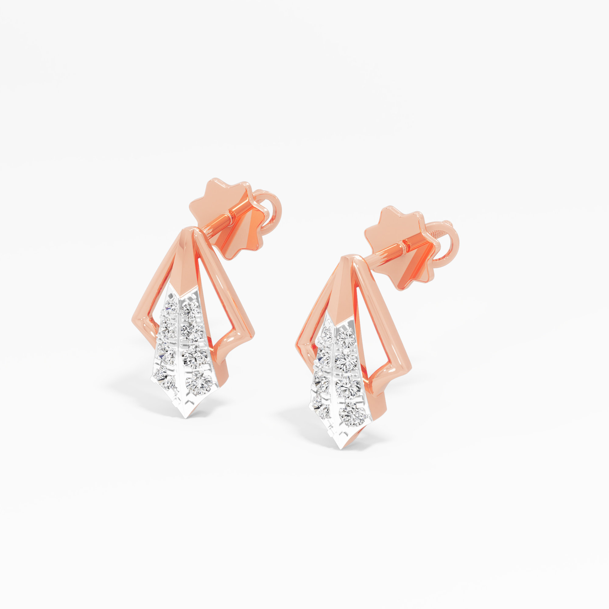 Arrowhead Sparkle Drops Earrings in 9KT Rose Gold (Diamond Quality: EF-VVS VS)