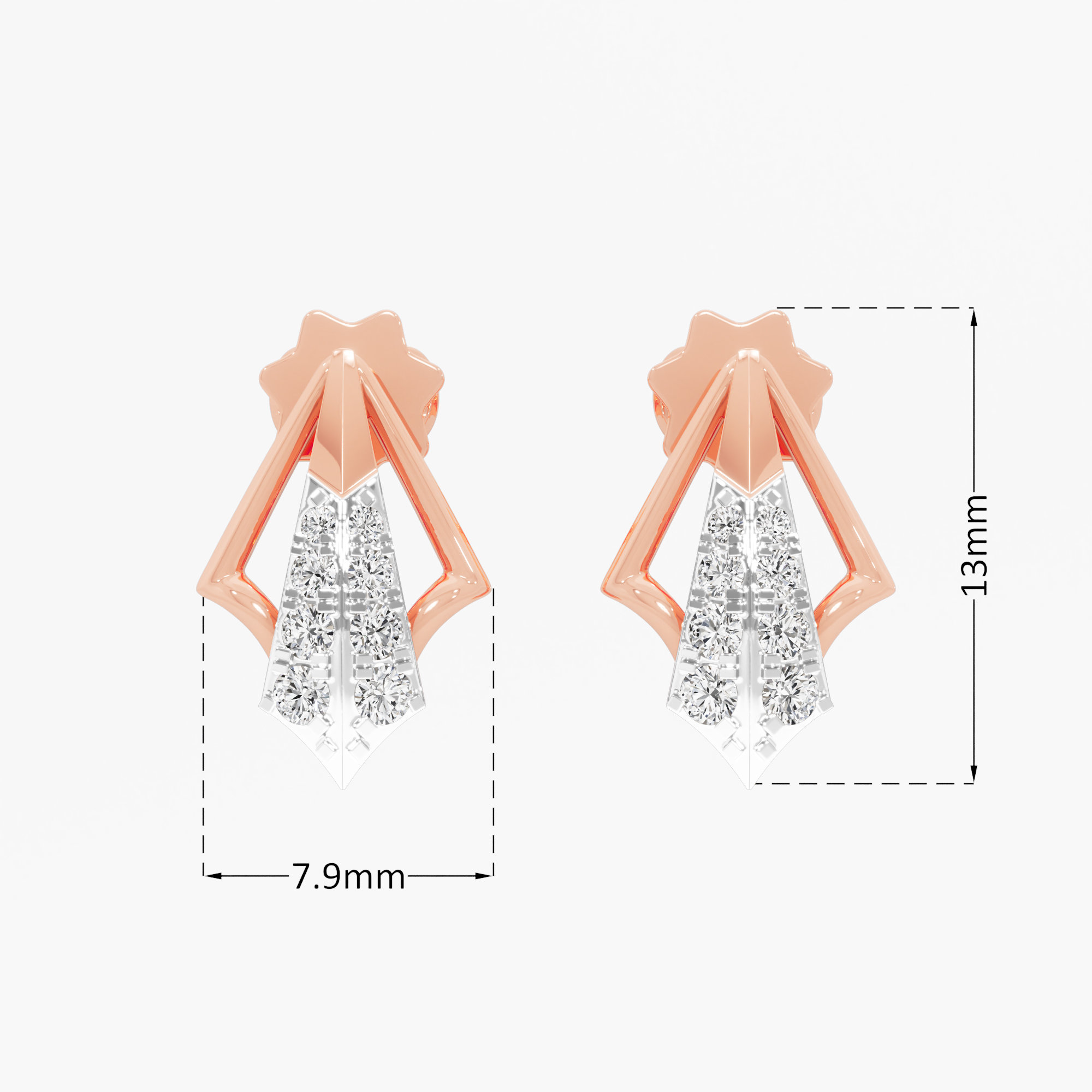 Arrowhead Sparkle Drops Earrings in 9KT Rose Gold (Diamond Quality: EF-VVS VS)