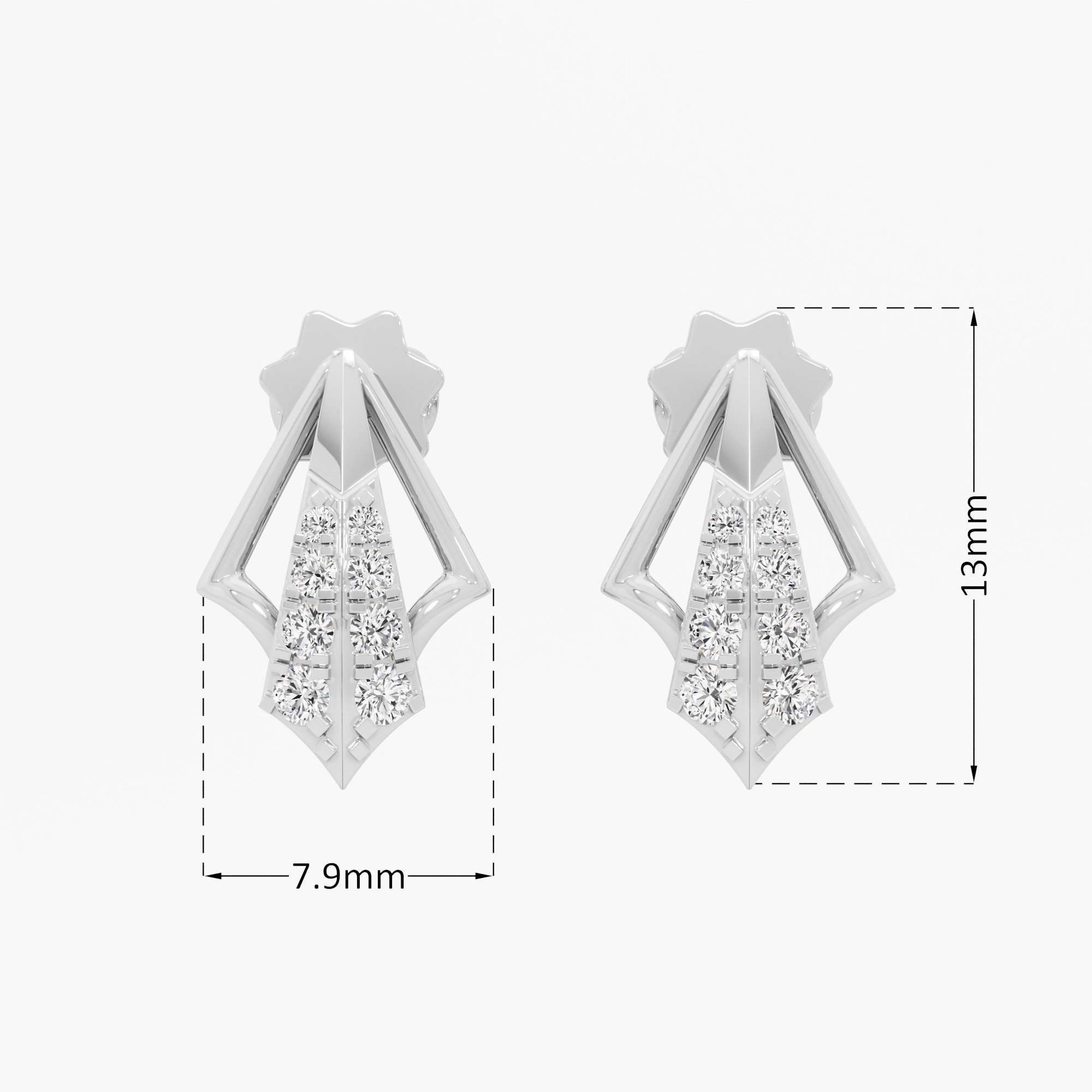 Arrowhead Sparkle Drops Earrings in 9KT White Gold (Diamond Quality: EF-VVS VS)