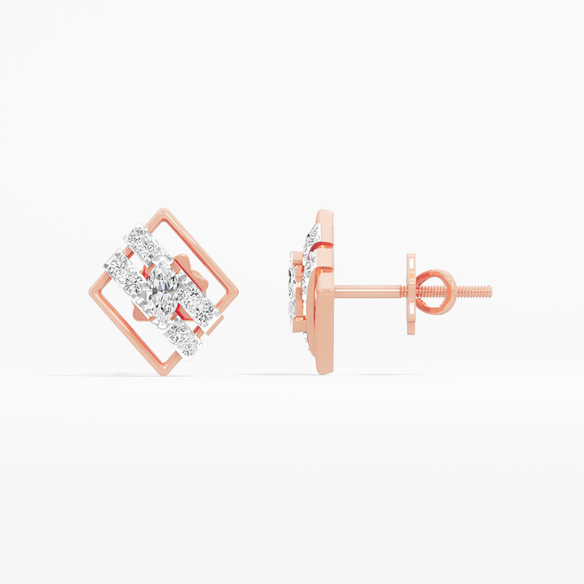 Marquise Frame Studs Earrings in 9KT Rose Gold (Diamond Quality: FG-VVS VS)