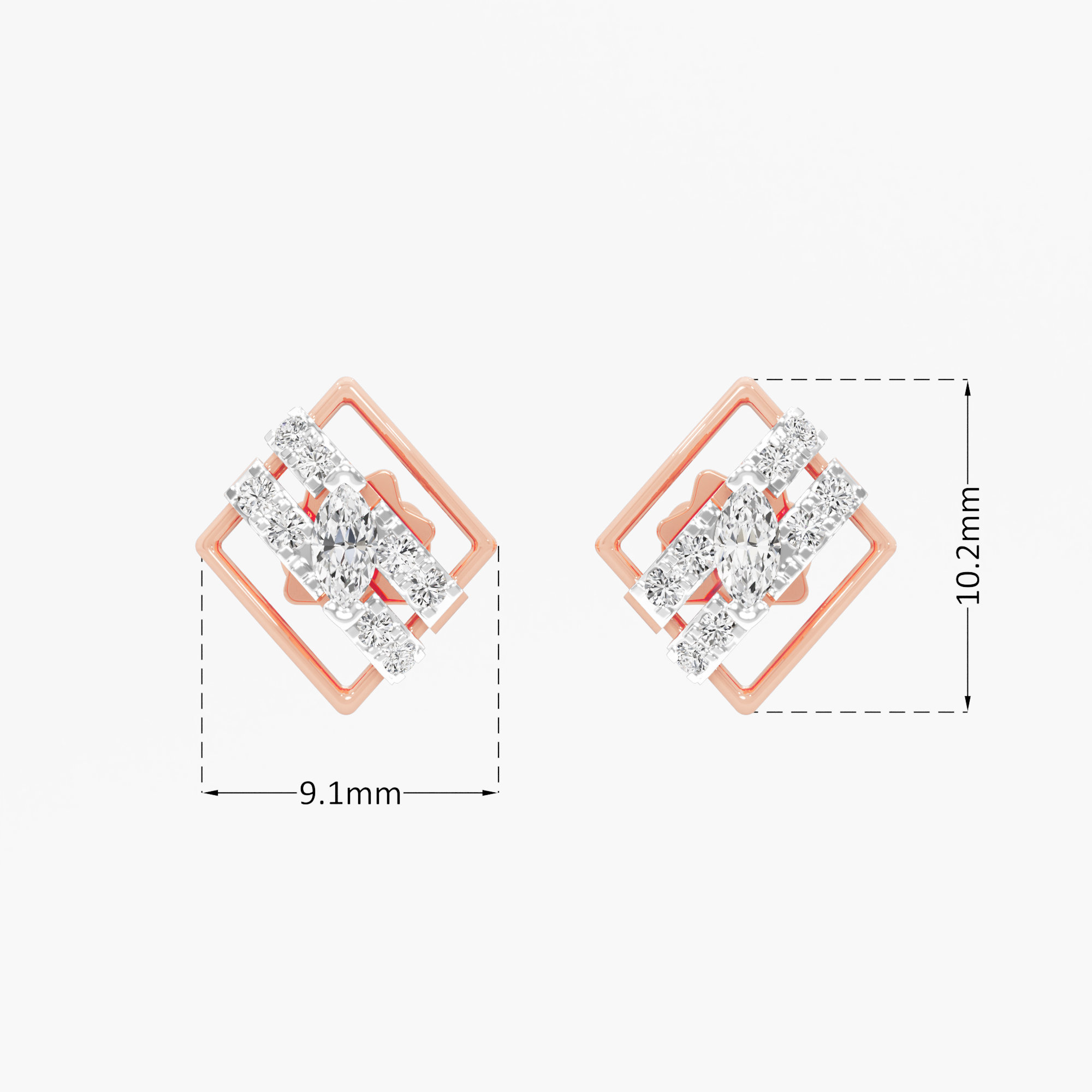 Marquise Frame Studs Earrings in 9KT Rose Gold (Diamond Quality: FG-VVS VS)