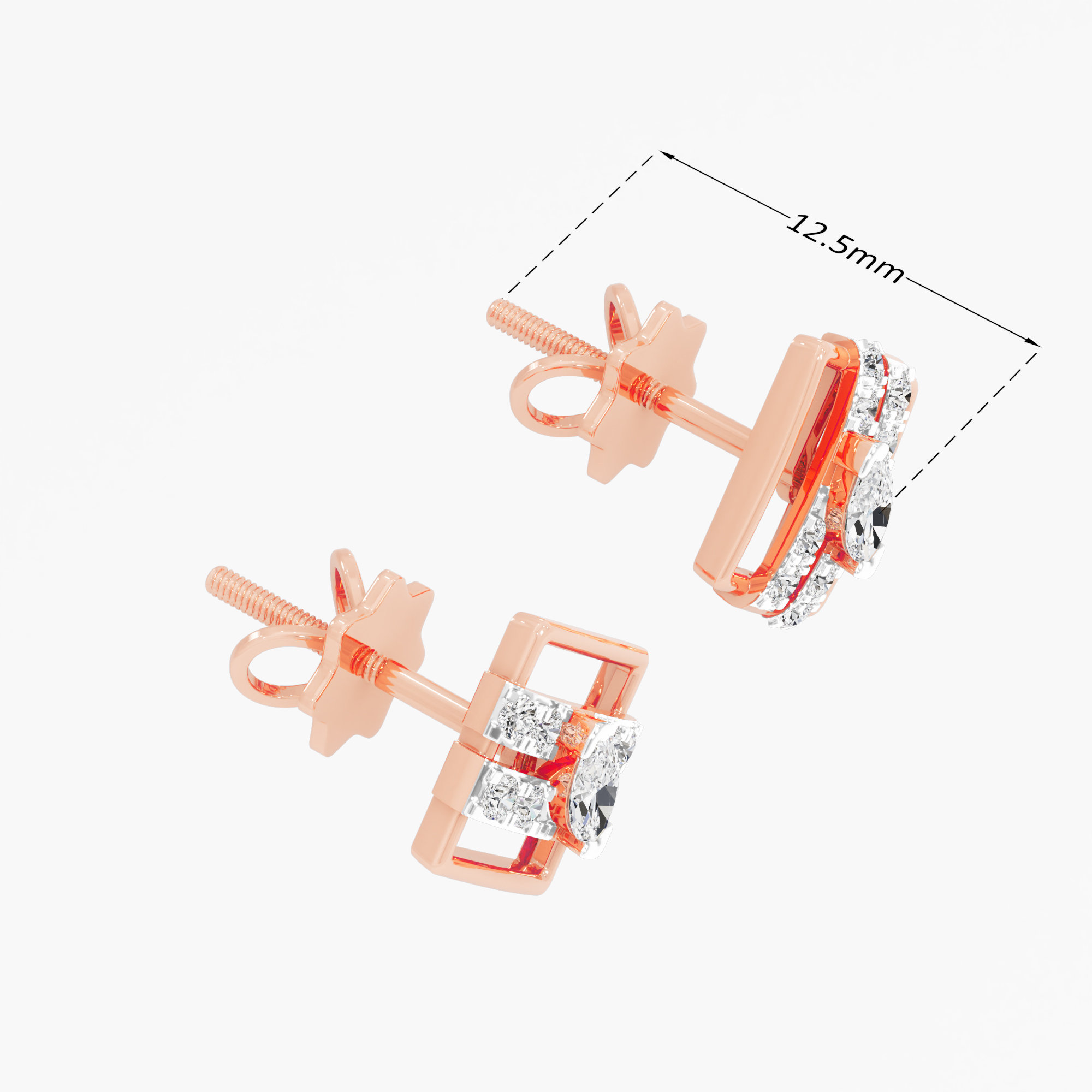 Marquise Frame Studs Earrings in 9KT Rose Gold (Diamond Quality: FG-VVS VS)