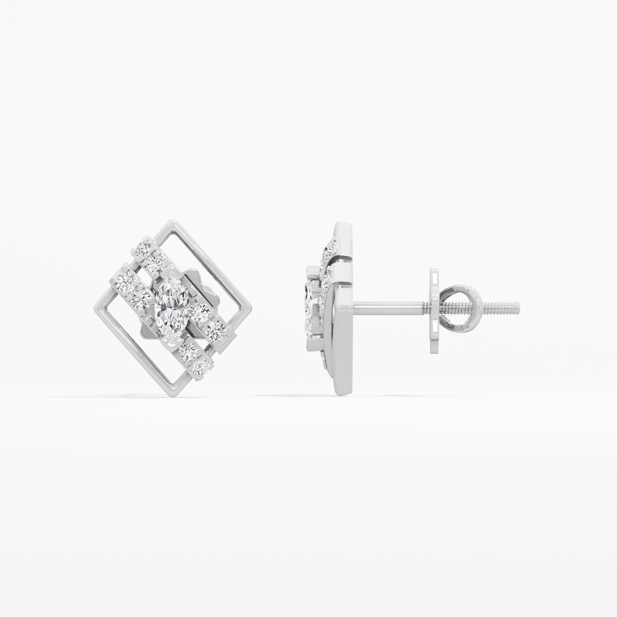 Marquise Frame Studs Earrings in 9KT White Gold (Diamond Quality: FG-VVS VS)