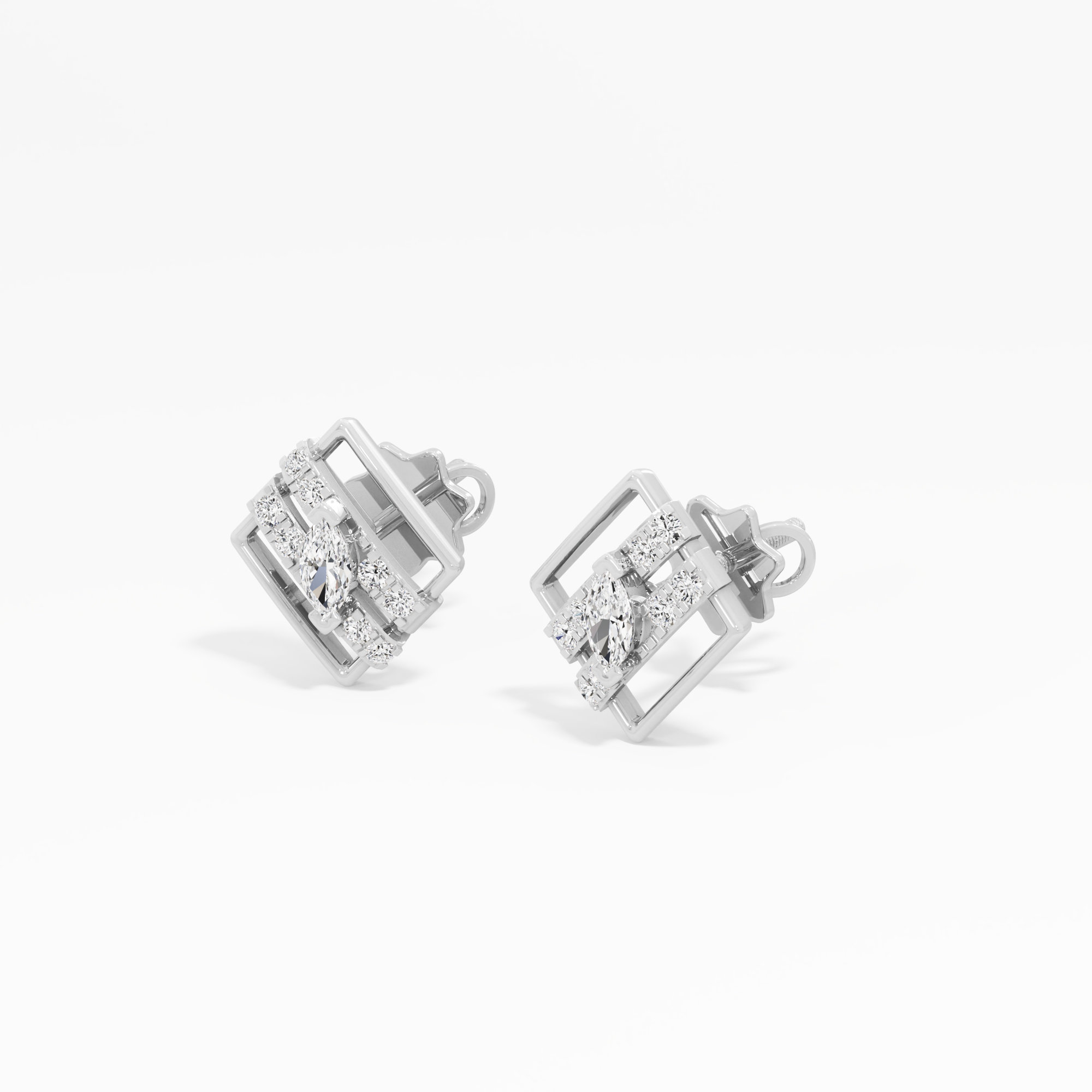 Marquise Frame Studs Earrings in 9KT White Gold (Diamond Quality: FG-VVS VS)