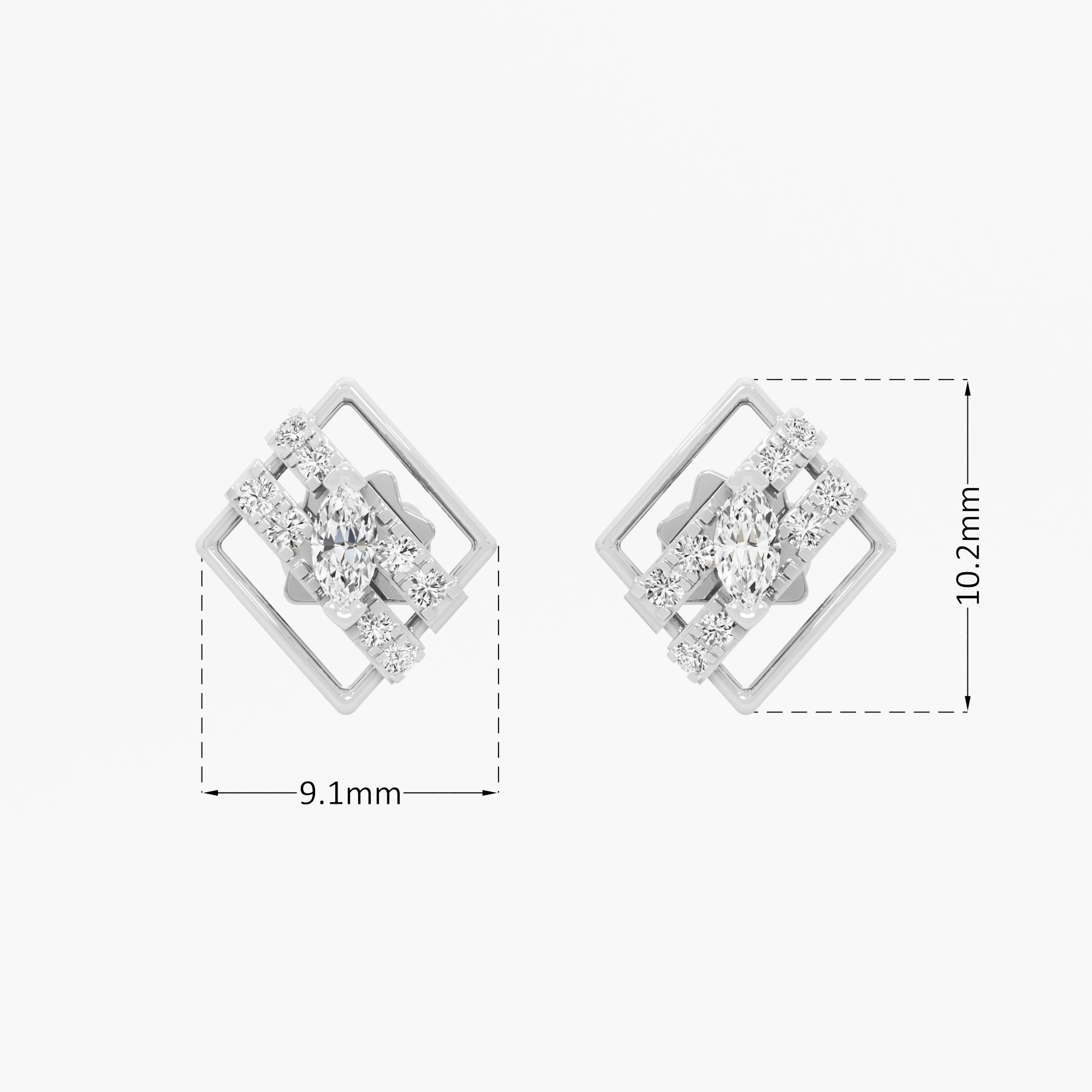 Marquise Frame Studs Earrings in 9KT White Gold (Diamond Quality: FG-VVS VS)