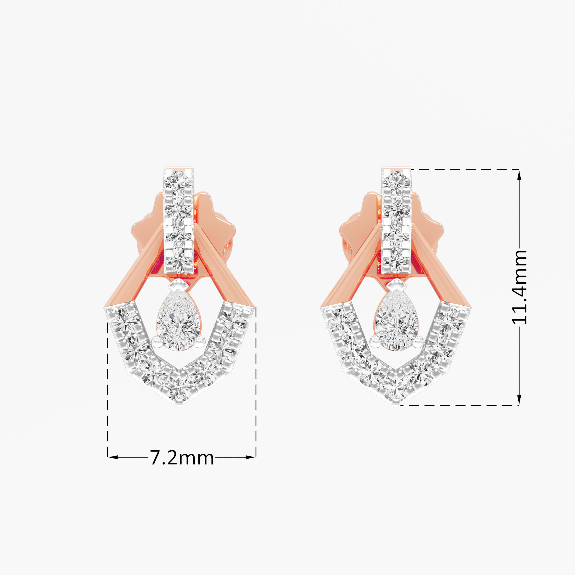 Prismatic Drop Drops Earrings in 9KT Rose Gold (Diamond Quality: FG-VVS VS)