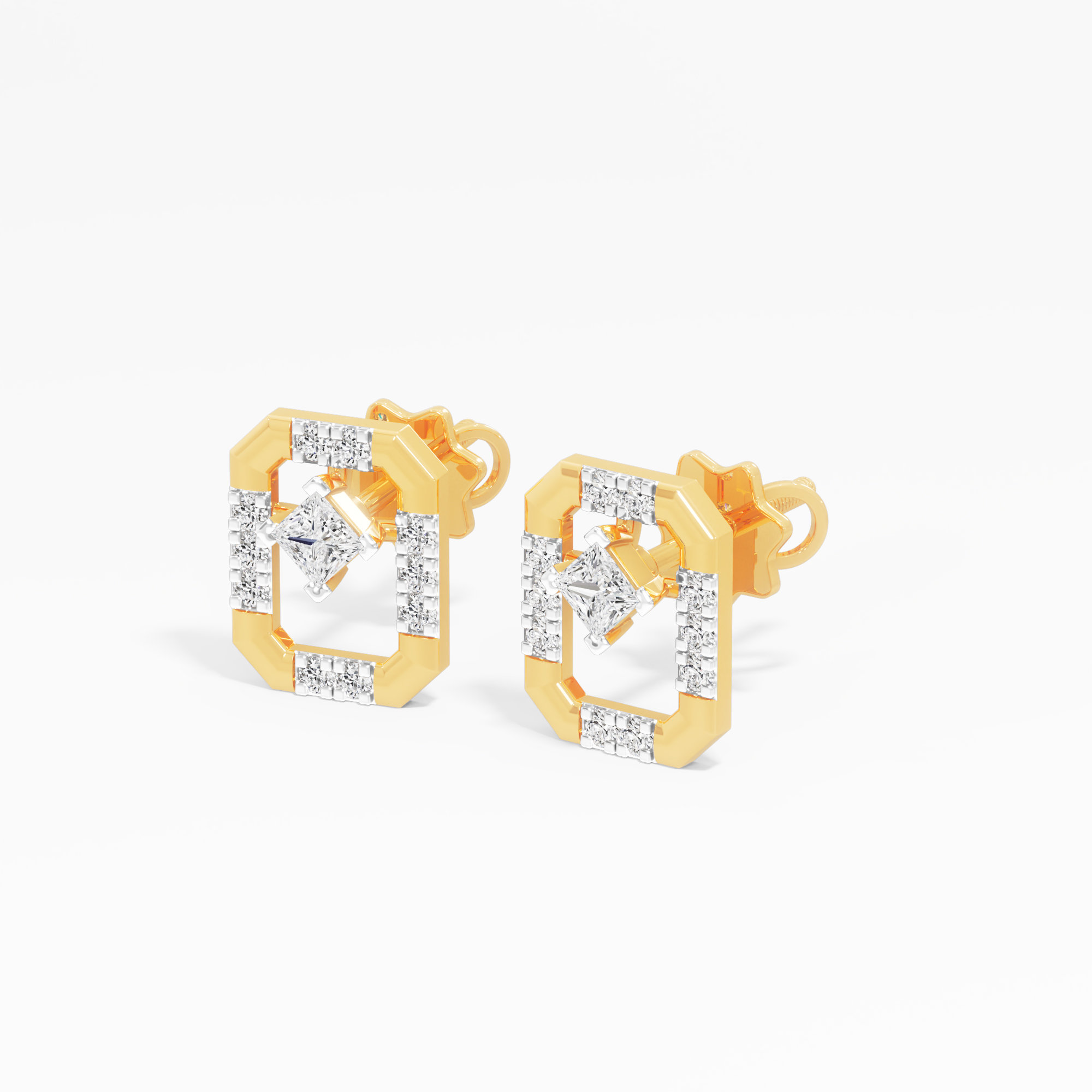 Octagon Princess Stud Earrings in 9KT Yellow Gold (Diamond Quality: FG-VVS VS)