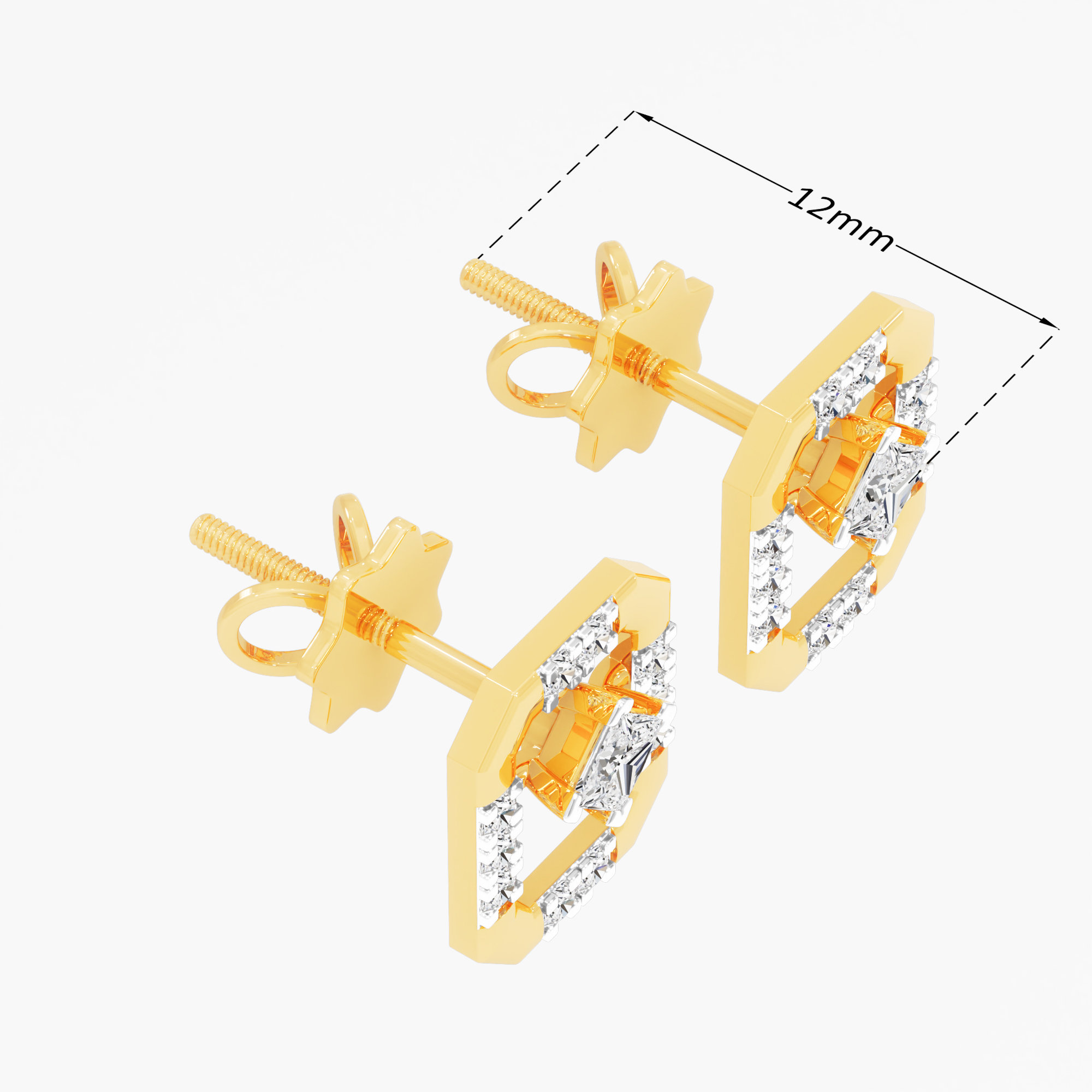 Octagon Princess Stud Earrings in 9KT Yellow Gold (Diamond Quality: FG-VVS VS)