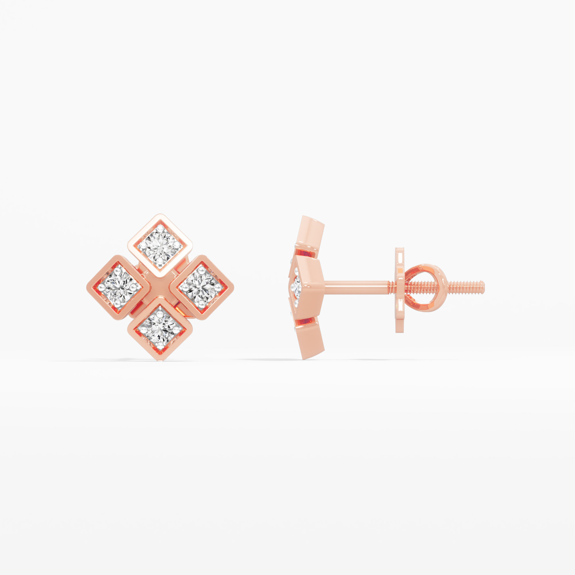 Quadra Sparkle Studs Earrings in 9KT Rose Gold (Diamond Quality: FG-VVS VS)