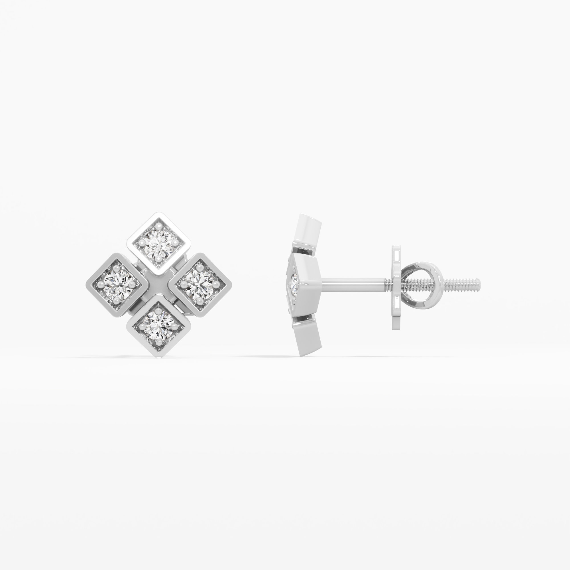 Quadra Sparkle Studs Earrings in 9KT White Gold (Diamond Quality: FG-VVS VS)