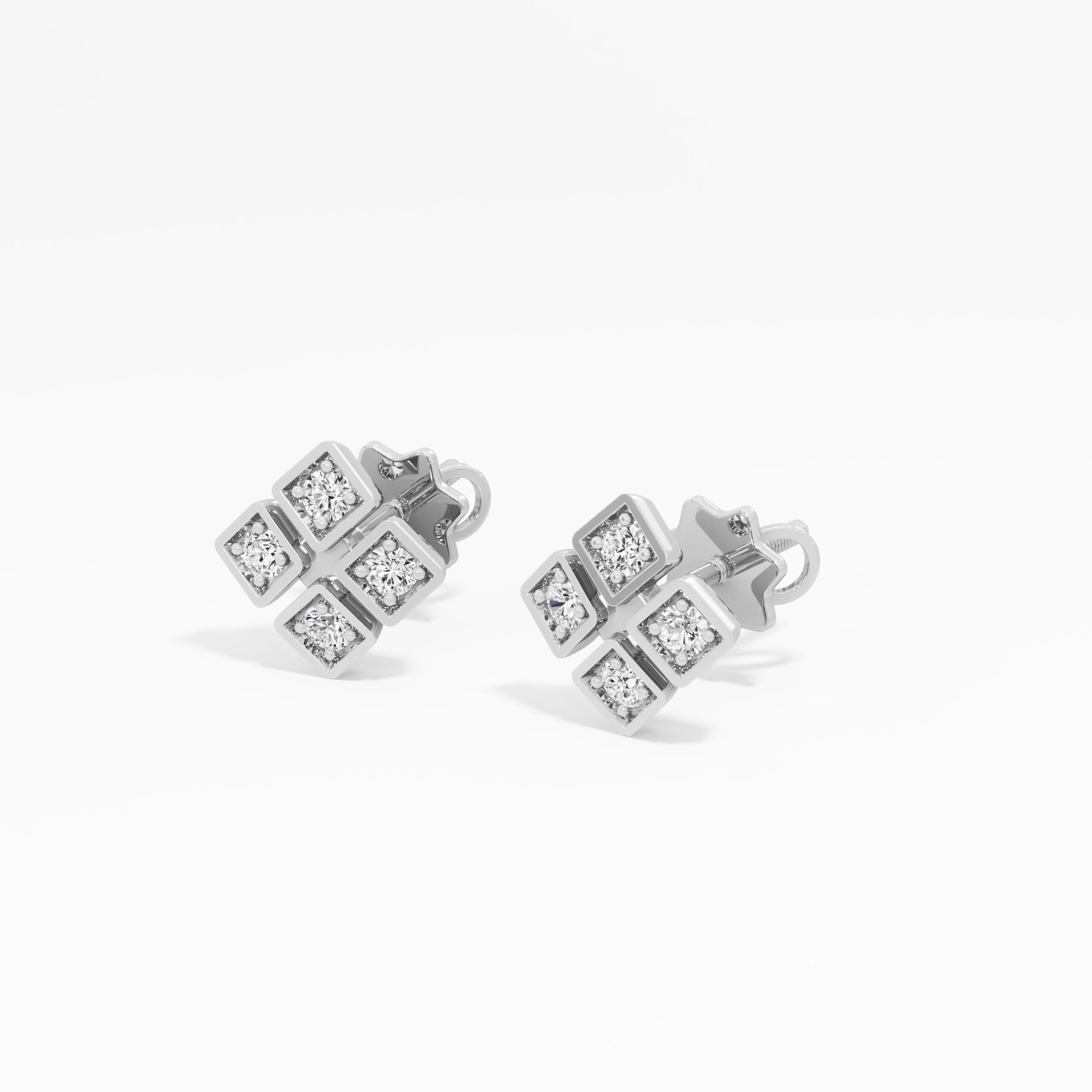 Quadra Sparkle Studs Earrings in 9KT White Gold (Diamond Quality: FG-VVS VS)