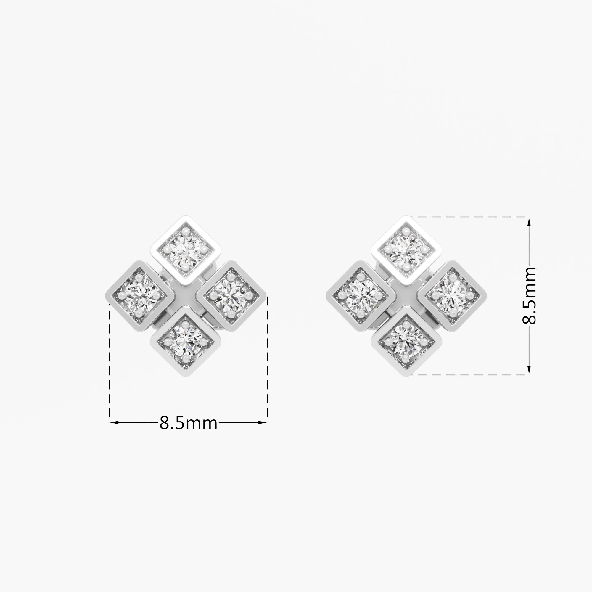 Quadra Sparkle Studs Earrings in 9KT White Gold (Diamond Quality: FG-VVS VS)