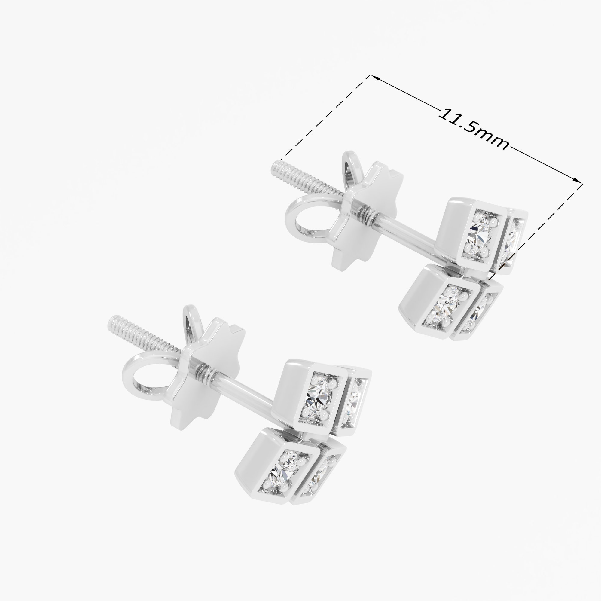 Quadra Sparkle Studs Earrings in 9KT White Gold (Diamond Quality: FG-VVS VS)