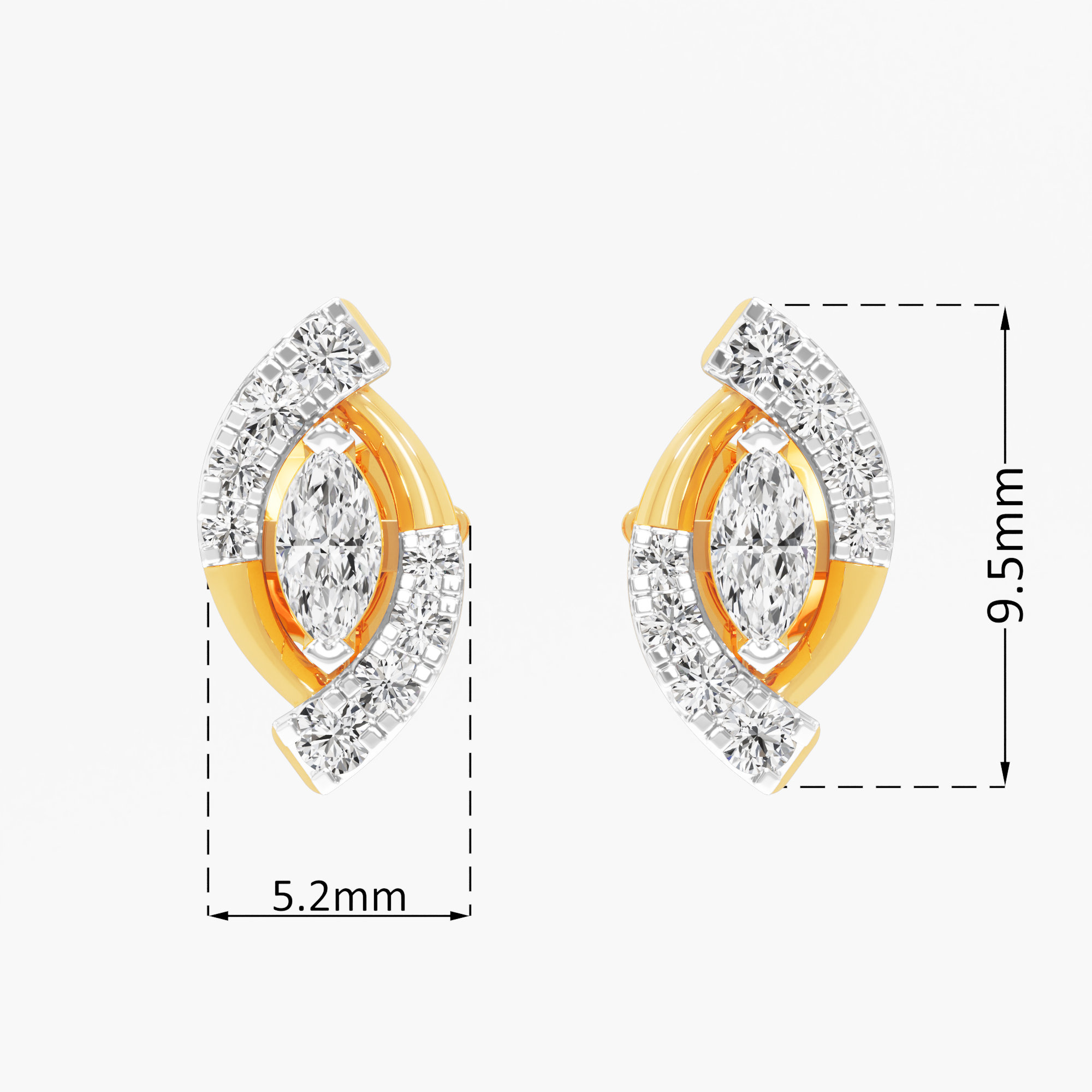 Luminous Gaze Stud Earrings in 9KT Yellow Gold (Diamond Quality:FG-VVS VS)