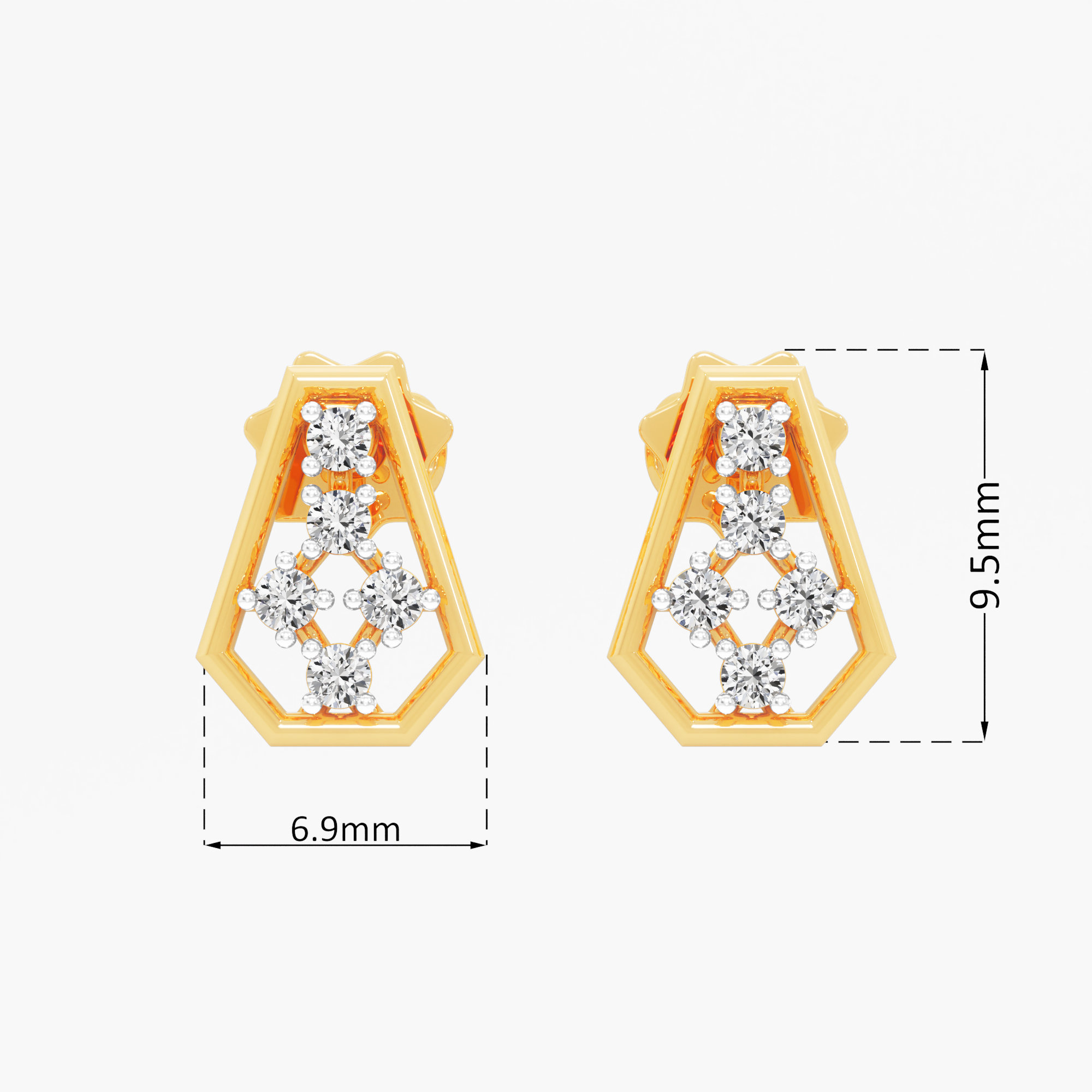 Facet Gleam Stud Earrings in 9KT Yellow Gold (Diamond Quality:FG-VVS VS)