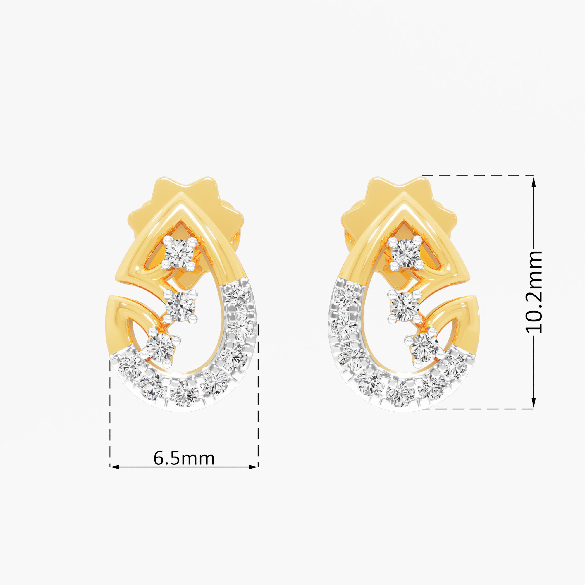 Celestial Stream Stud Earrings in 9KT Yellow Gold (Diamond Quality:FG-VVS VS)